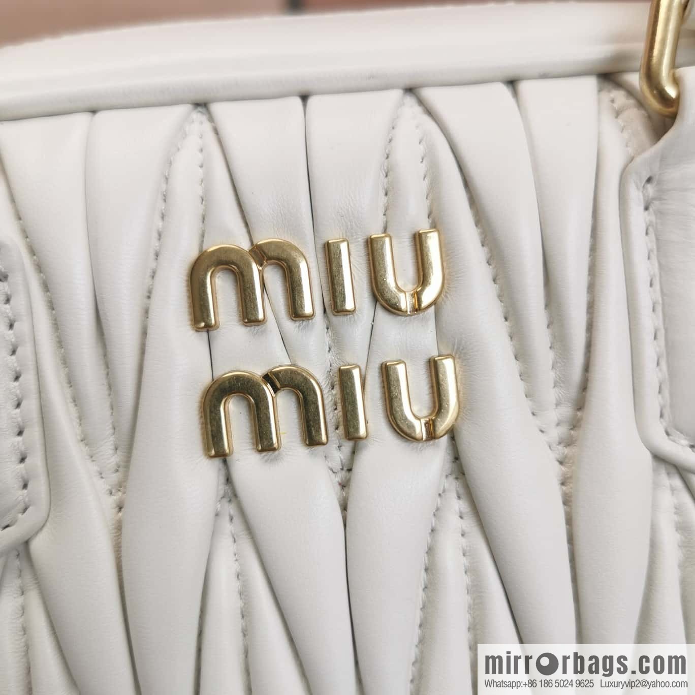 5BB124: MiuMiu's new too pretty bowling handbag, white Arcadie Matelassé soft sheepskin handbag