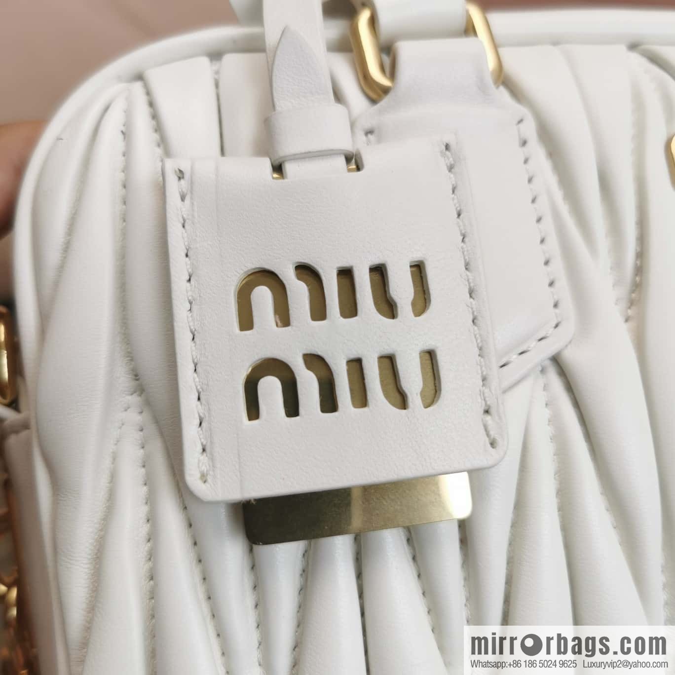 5BB124: MiuMiu's new too pretty bowling handbag, white Arcadie Matelassé soft sheepskin handbag
