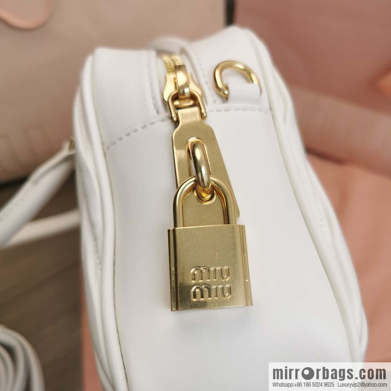 5BB124: MiuMiu's new too pretty bowling handbag, white Arcadie Matelassé soft sheepskin handbag