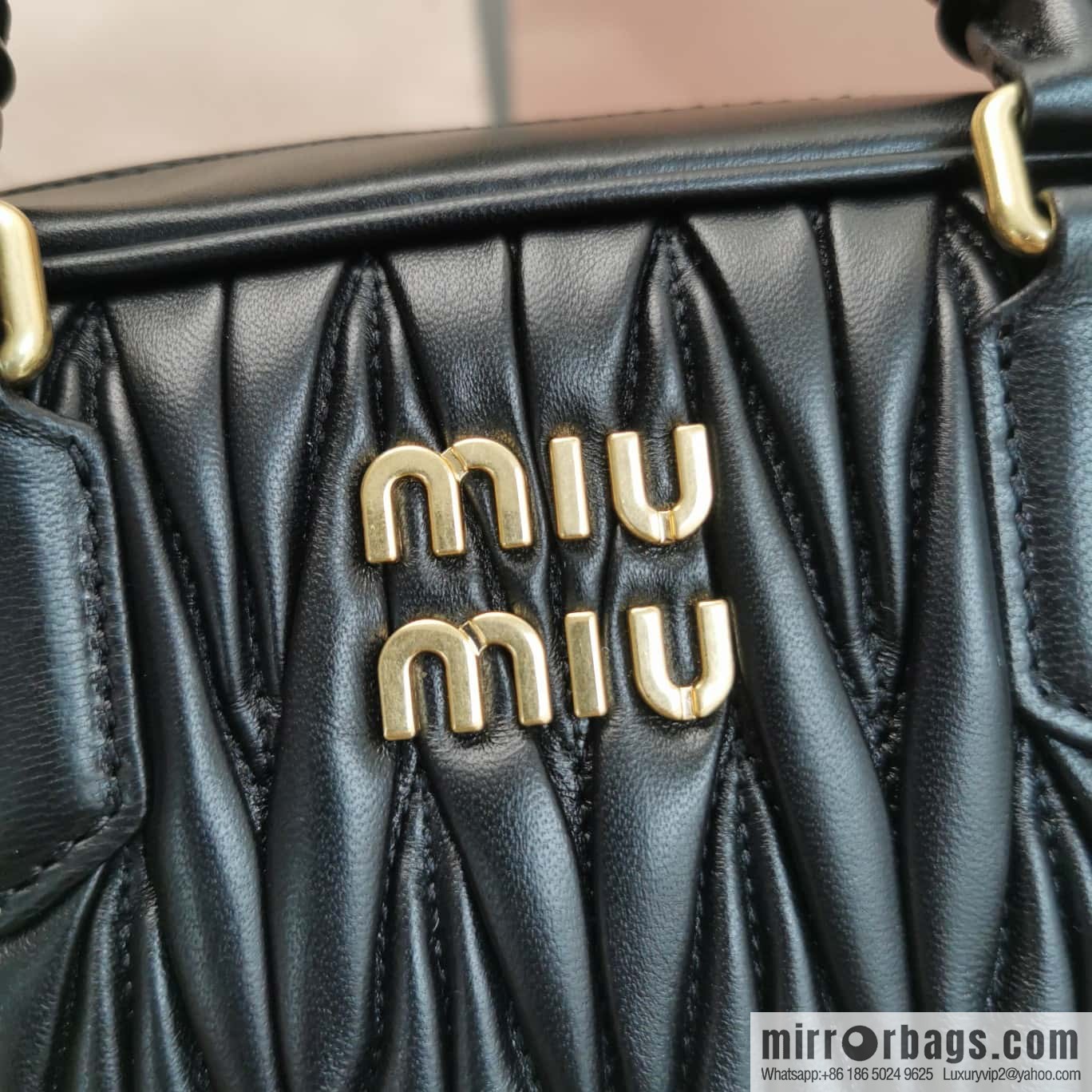 5BB124: MiuMiu's new too pretty bowling handbag, black Arcadie Matelassé soft sheepskin handbag