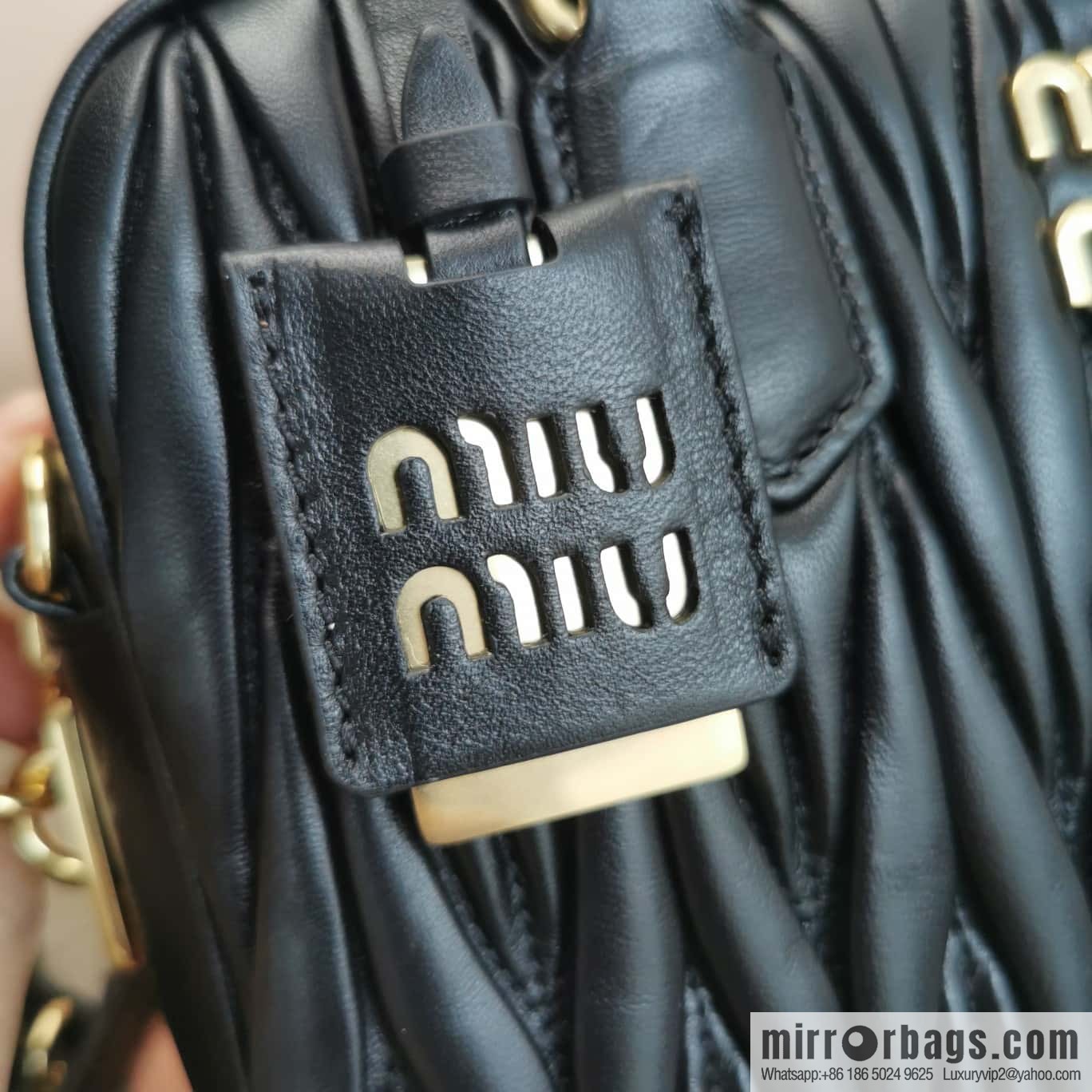 5BB124: MiuMiu's new too pretty bowling handbag, black Arcadie Matelassé soft sheepskin handbag