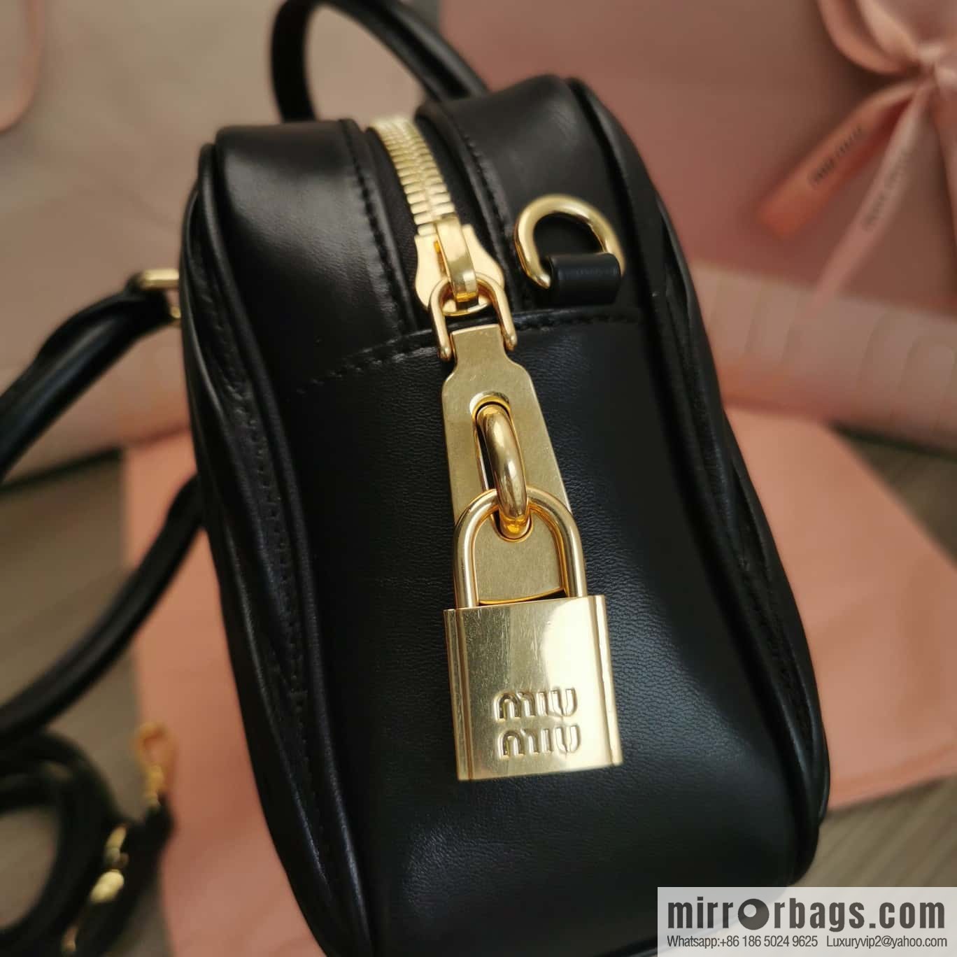 5BB124: MiuMiu's new too pretty bowling handbag, black Arcadie Matelassé soft sheepskin handbag