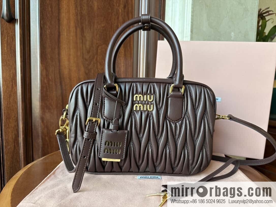 5BB124: MiuMiu's new too pretty bowling handbag, purple Arcadie Matelassé soft sheepskin handbag