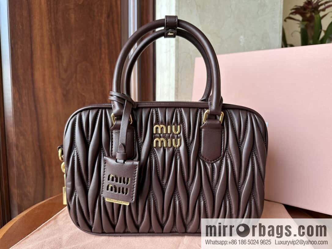 5BB124: MiuMiu's new too pretty bowling handbag, purple Arcadie Matelassé soft sheepskin handbag
