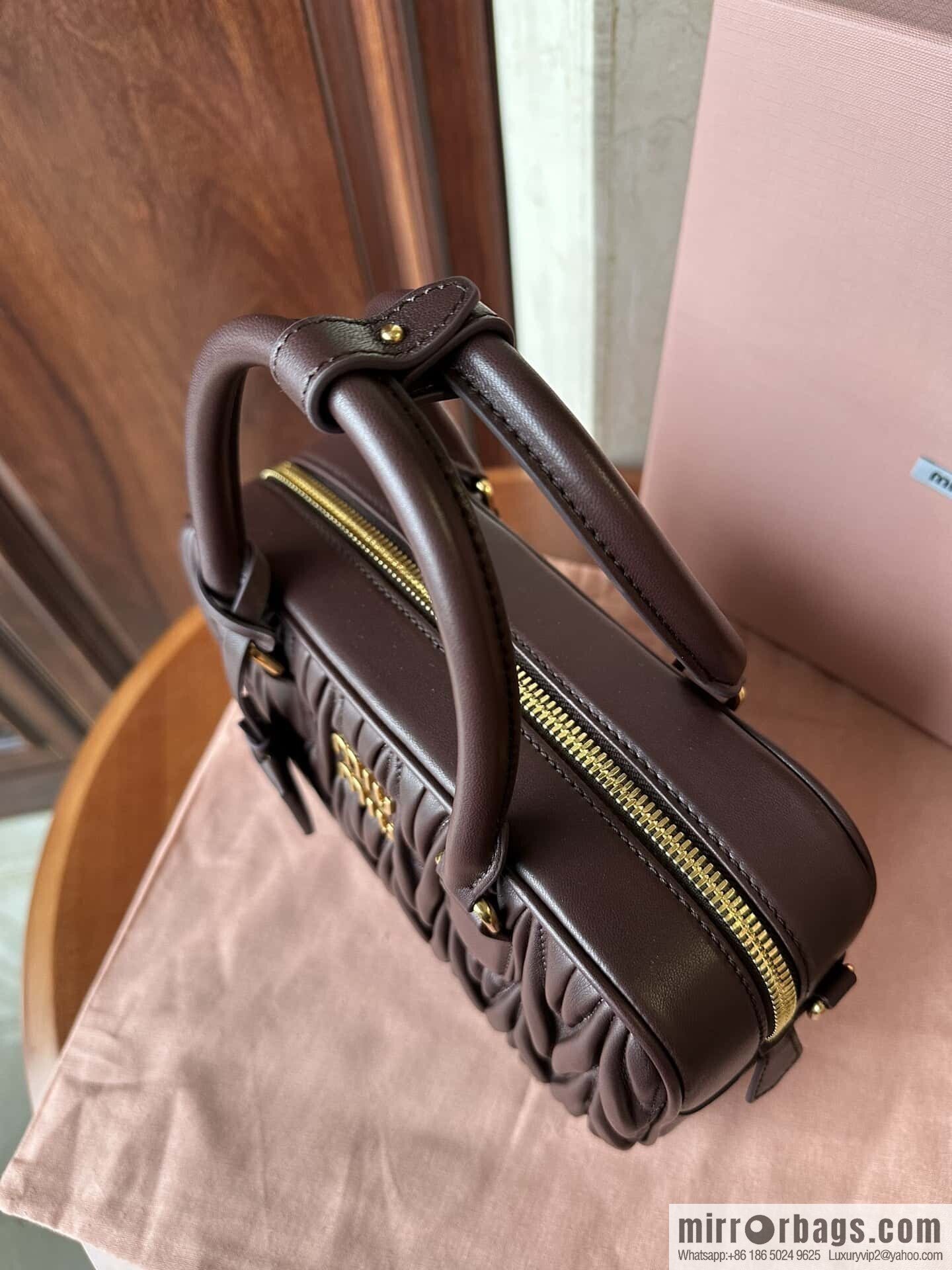 5BB124: MiuMiu's new too pretty bowling handbag, purple Arcadie Matelassé soft sheepskin handbag