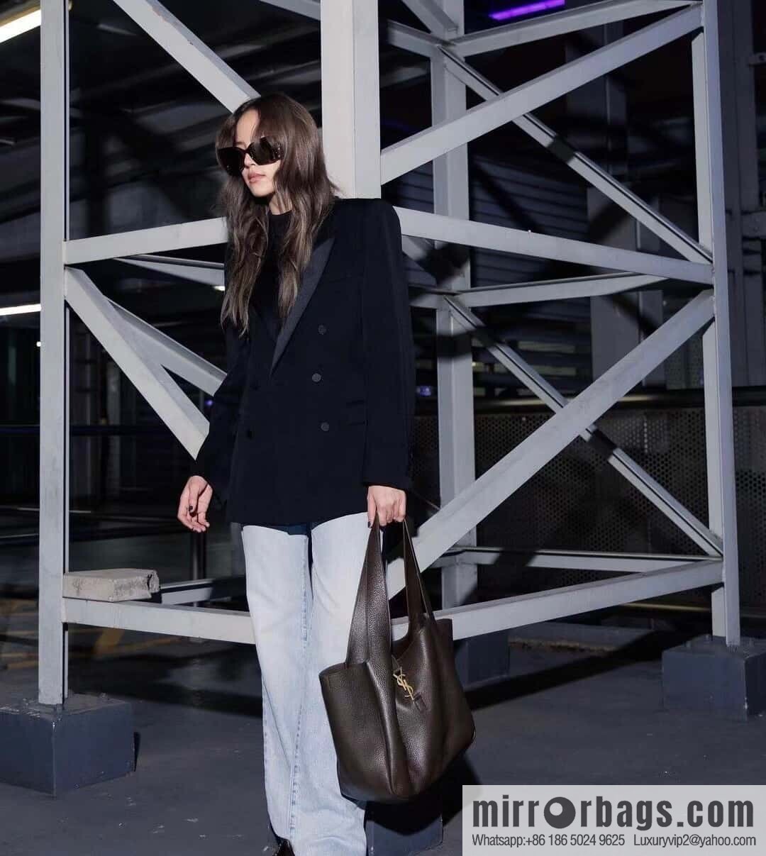 YSL Soft Deer Leather Tote Bag 763435 Dark Maroon