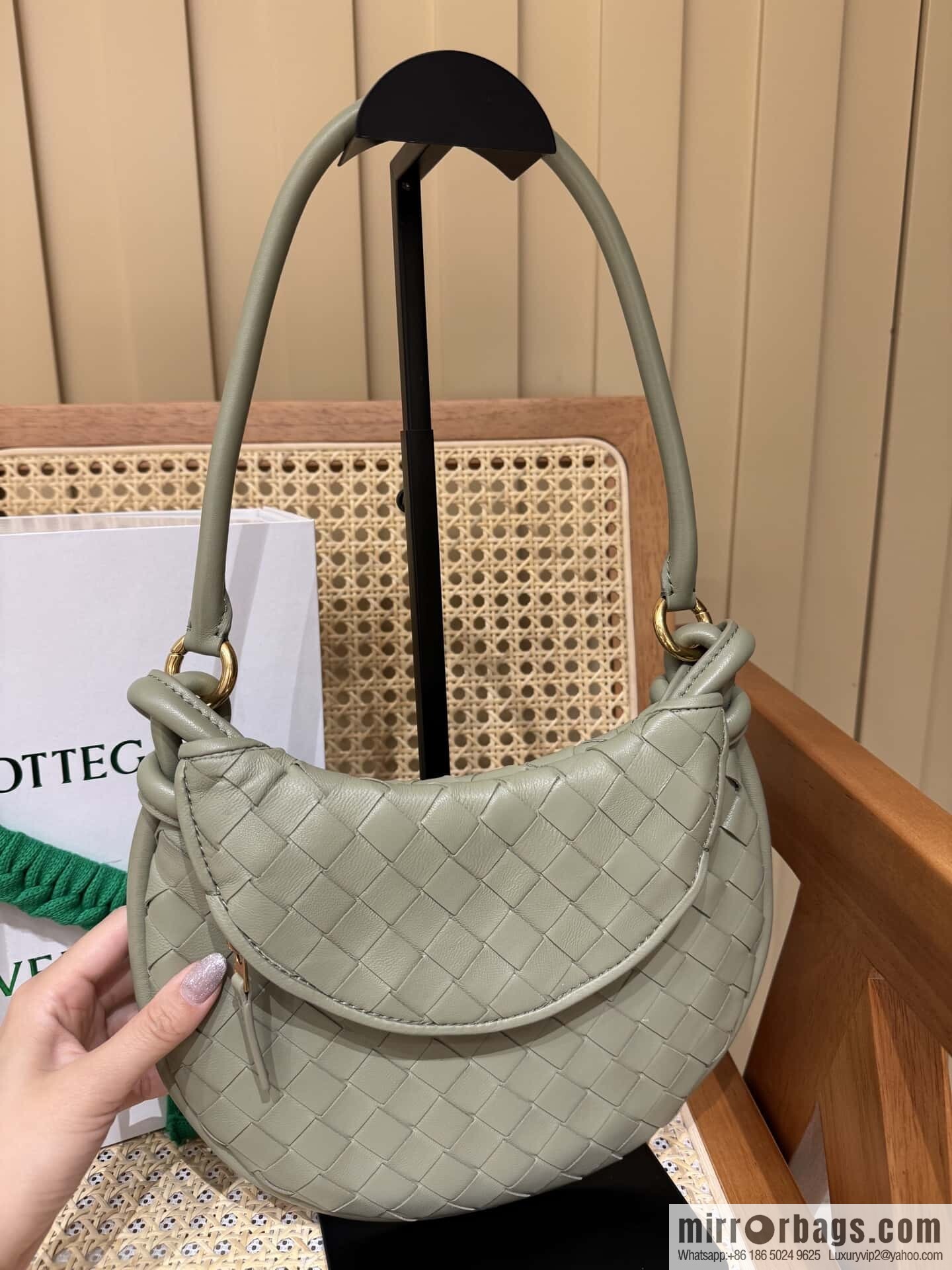 BV Small Gemelli Shoulder Backpack 776764 Travertine Green