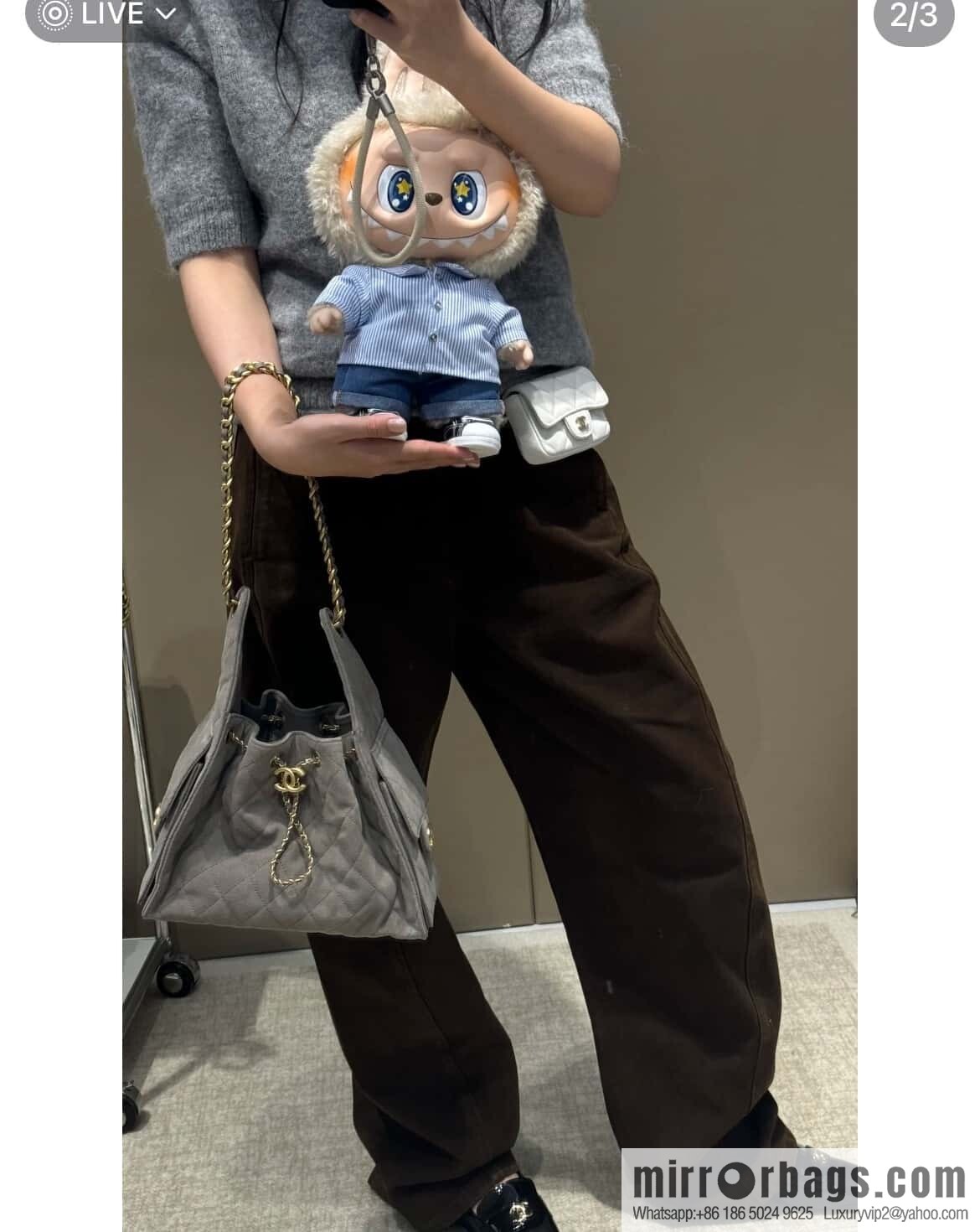 ππ‘ππ§ππ₯ πππ Grey Suede Drawstring Bucket Bag, Small π AS5293