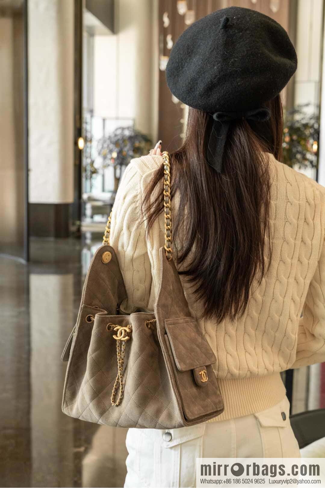 ππ‘ππ§ππ₯ πππ Grey Suede Drawstring Bucket Bag, Small π AS5293