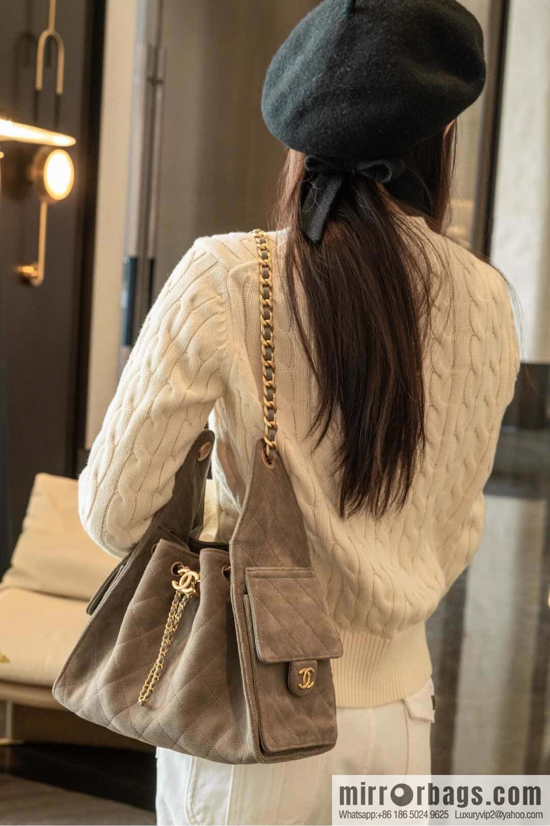 ππ‘ππ§ππ₯ πππ Grey Suede Drawstring Bucket Bag, Small π AS5293