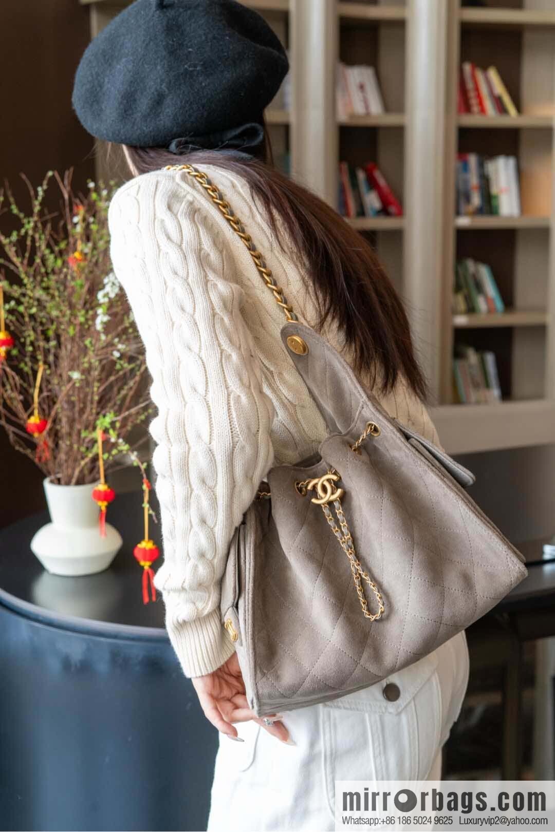 ππ‘ππ§ππ₯ πππ Grey Suede Drawstring Bucket Bag, Small π AS5293