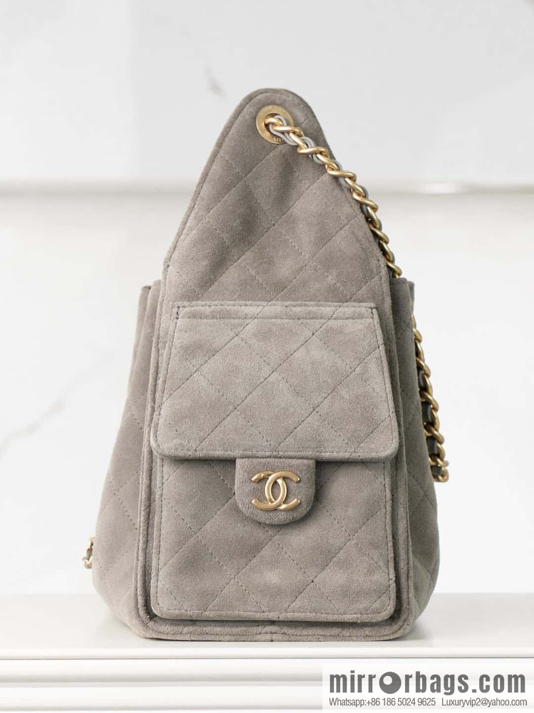 ππ‘ππ§ππ₯ πππ Grey Suede Drawstring Bucket Bag, Small π AS5293