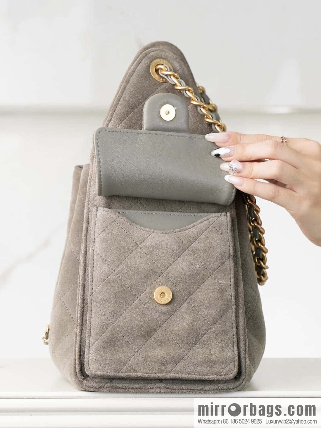 ππ‘ππ§ππ₯ πππ Grey Suede Drawstring Bucket Bag, Small π AS5293