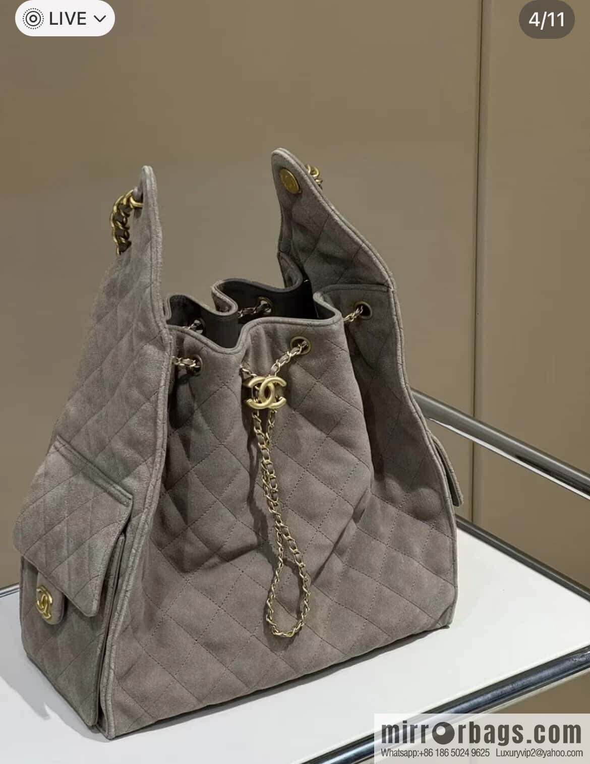 ππ‘ππ§ππ₯ πππ Grey Suede Drawstring Bucket Bag, Large π AS5311
