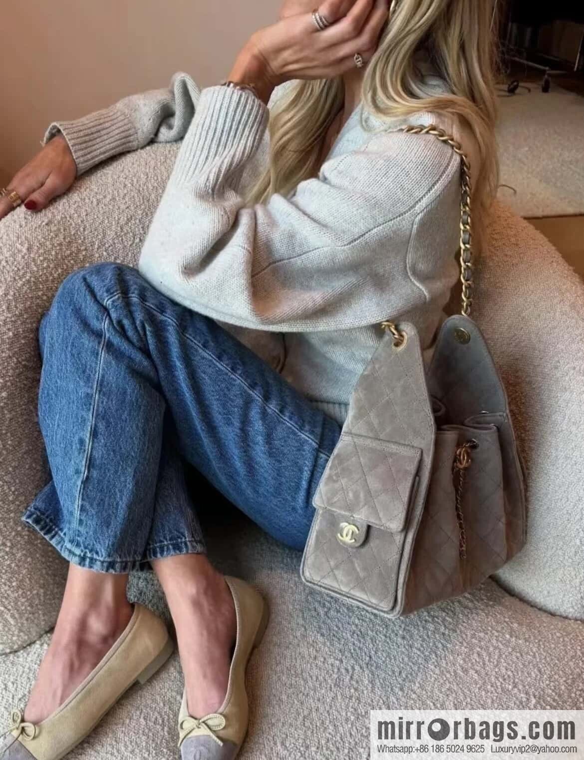ππ‘ππ§ππ₯ πππ Grey Suede Drawstring Bucket Bag, Large π AS5311