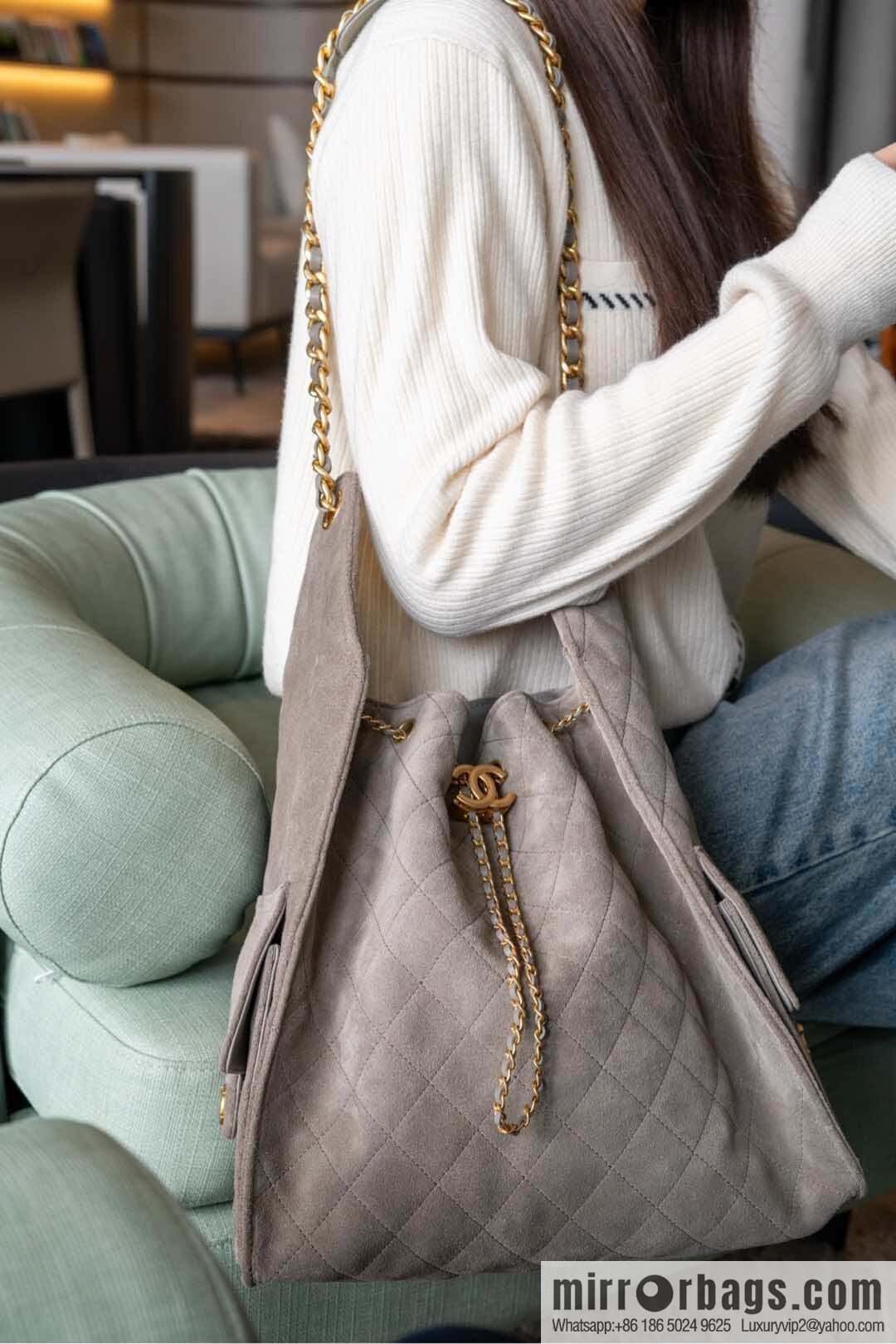 ππ‘ππ§ππ₯ πππ Grey Suede Drawstring Bucket Bag, Large π AS5311
