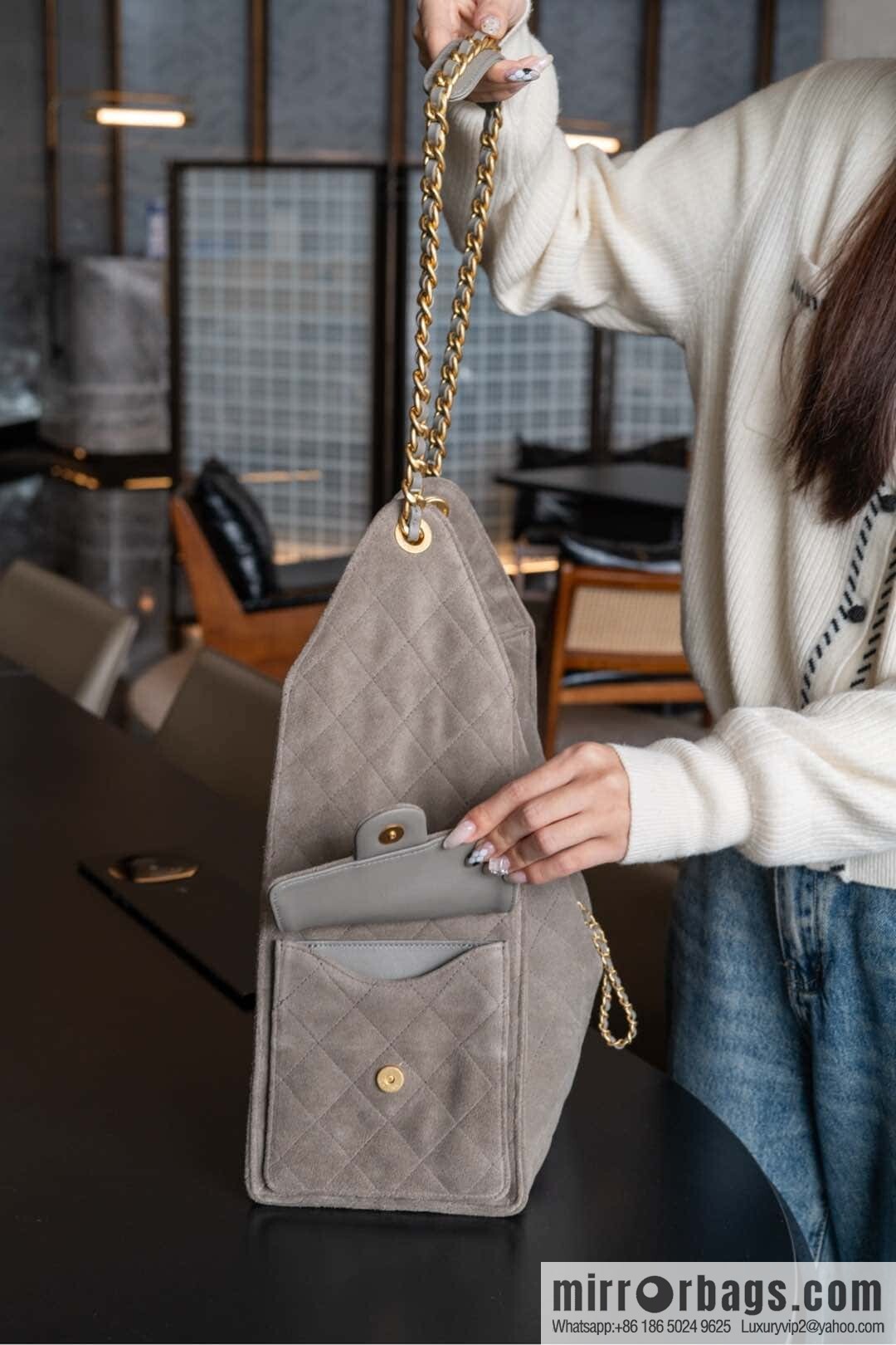 ππ‘ππ§ππ₯ πππ Grey Suede Drawstring Bucket Bag, Large π AS5311