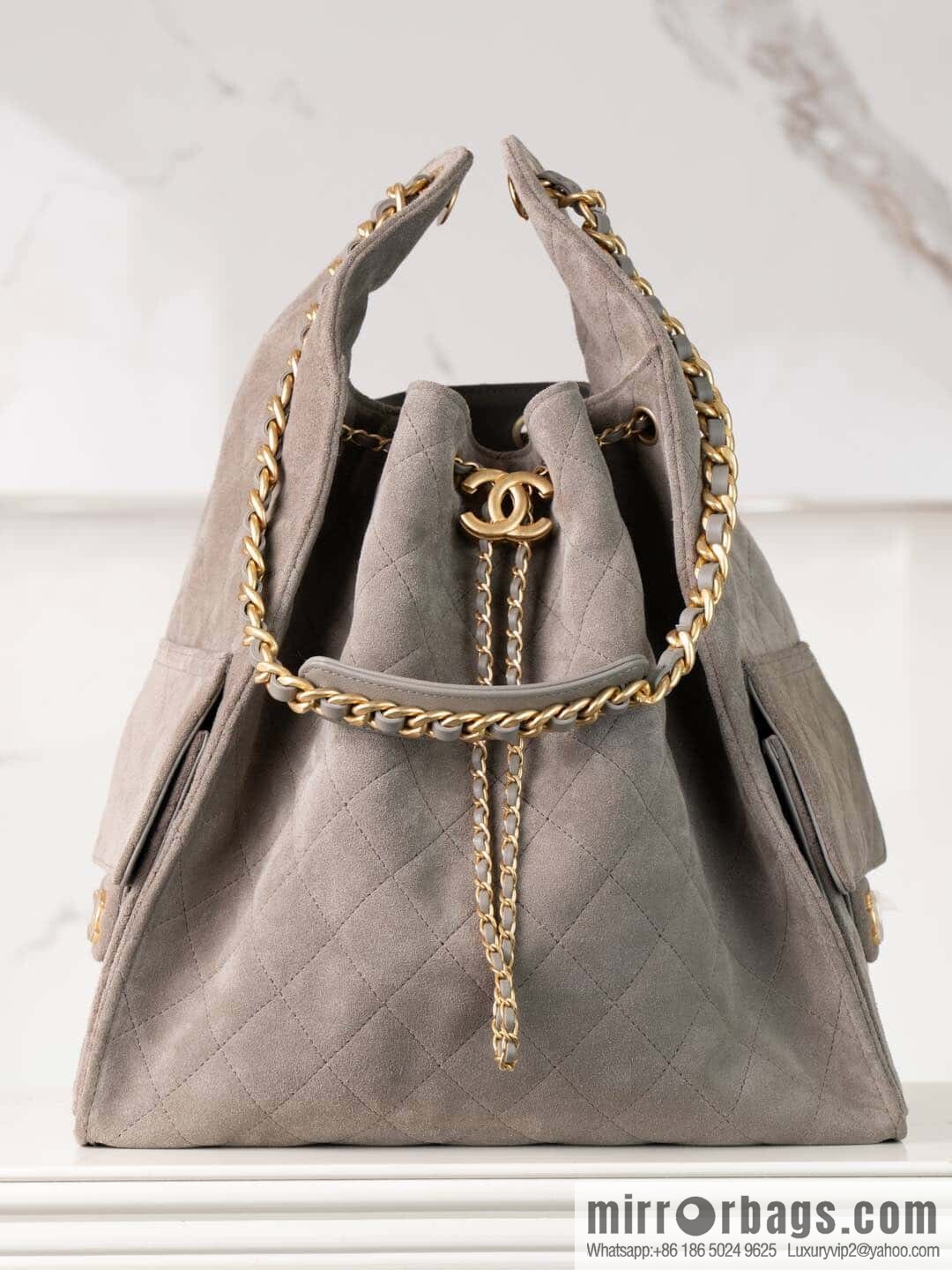 ππ‘ππ§ππ₯ πππ Grey Suede Drawstring Bucket Bag, Large π AS5311