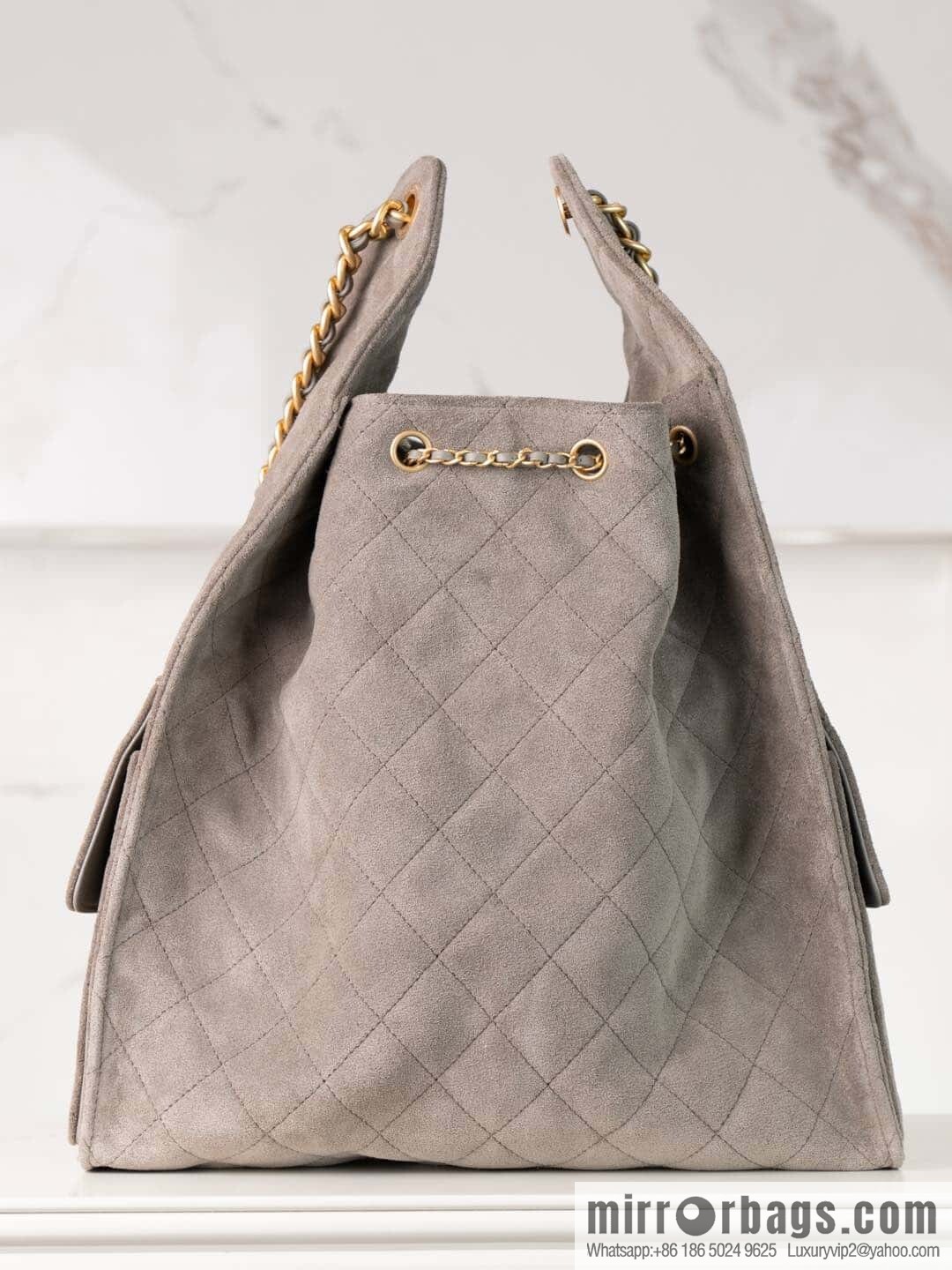 ππ‘ππ§ππ₯ πππ Grey Suede Drawstring Bucket Bag, Large π AS5311