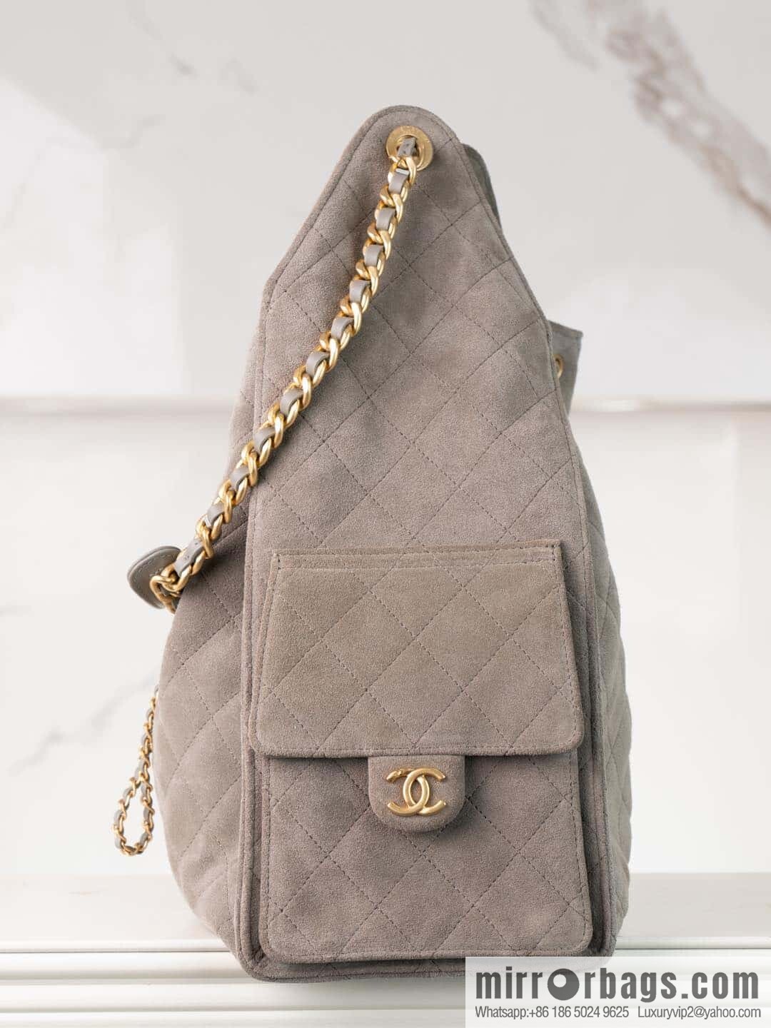ππ‘ππ§ππ₯ πππ Grey Suede Drawstring Bucket Bag, Large π AS5311