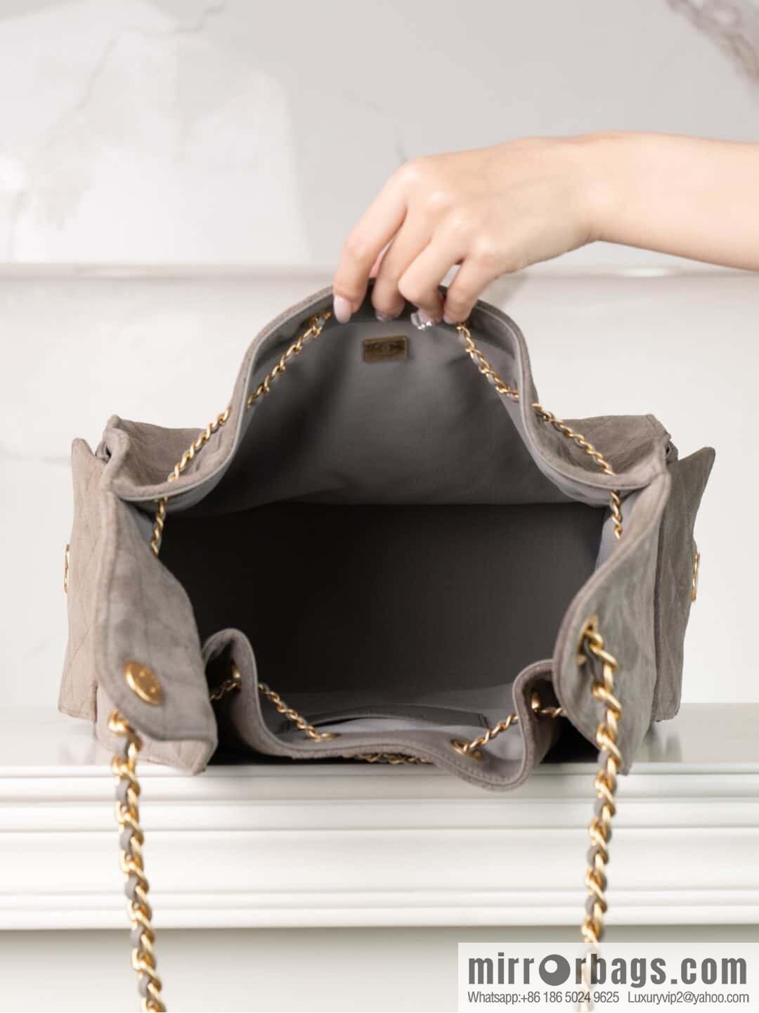 ππ‘ππ§ππ₯ πππ Grey Suede Drawstring Bucket Bag, Large π AS5311