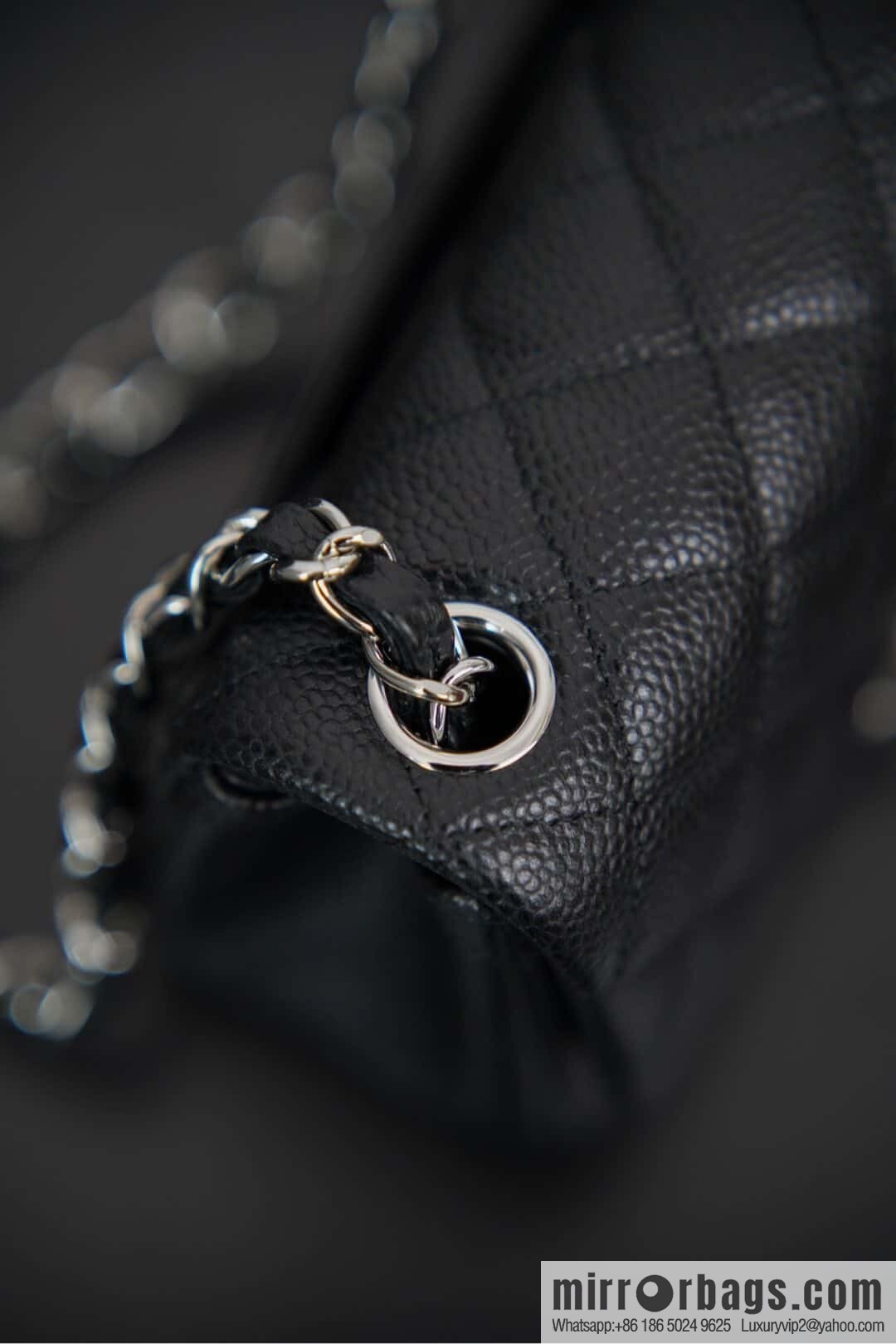 ℂ𝔽 𝗖𝗹𝗮𝘀𝘀𝗶𝗰 𝗙𝗹𝗮𝗽 | genuine leather lychee pattern, Fatty Fang, black silver 🖤 A01115