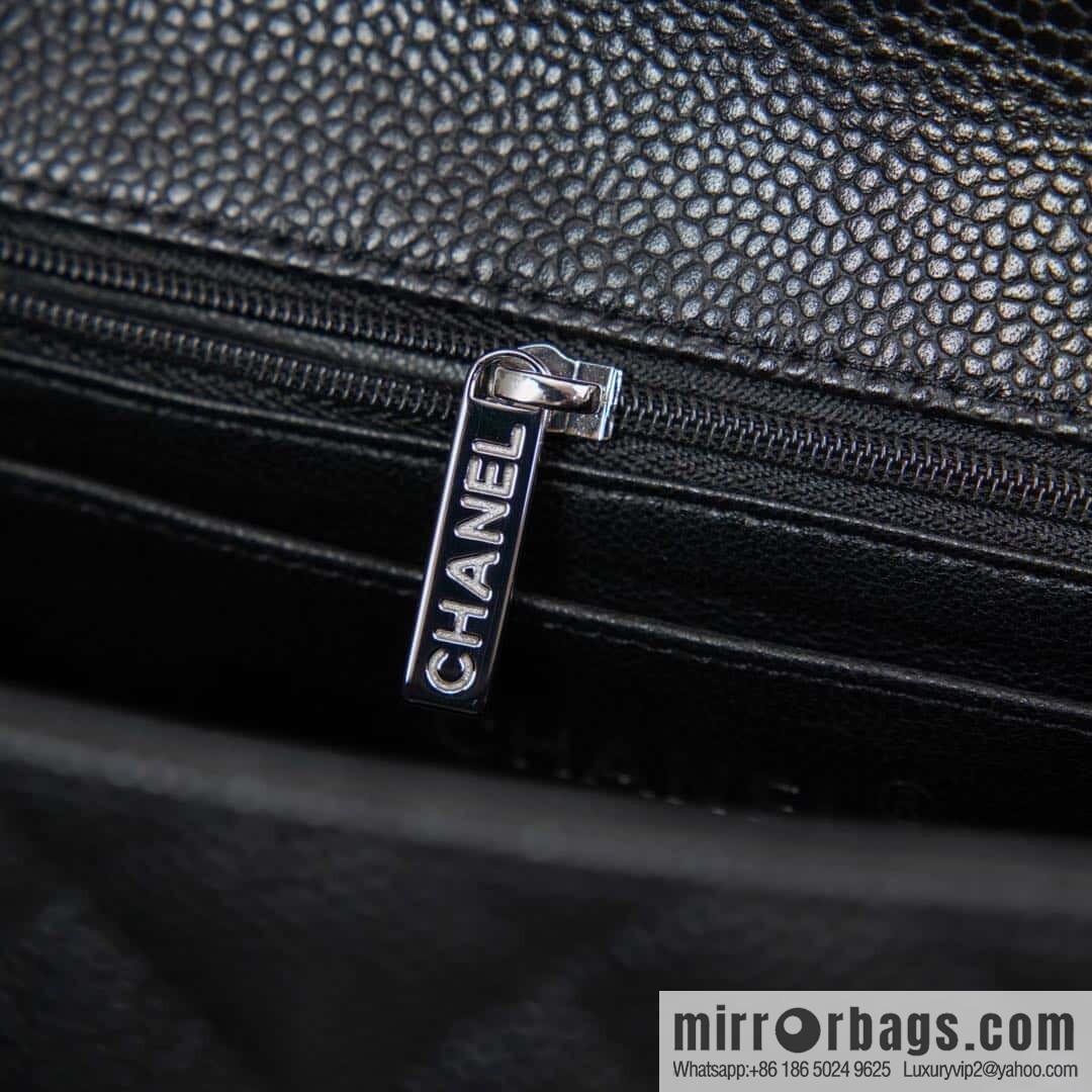ℂ𝔽 𝗖𝗹𝗮𝘀𝘀𝗶𝗰 𝗙𝗹𝗮𝗽 | genuine leather lychee pattern, Fatty Fang, black silver 🖤 A01115