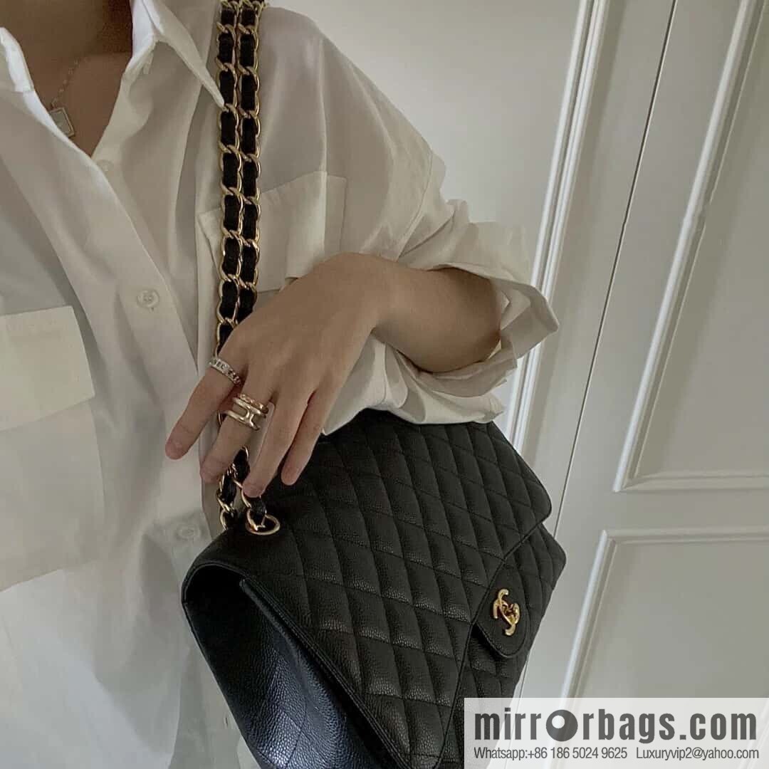 ℂ𝔽 𝗖𝗹𝗮𝘀𝘀𝗶𝗰 𝗙𝗹𝗮𝗽 𝐉𝐮𝐦𝐛𝐨 | genuine skin, caviar, black gold A58600