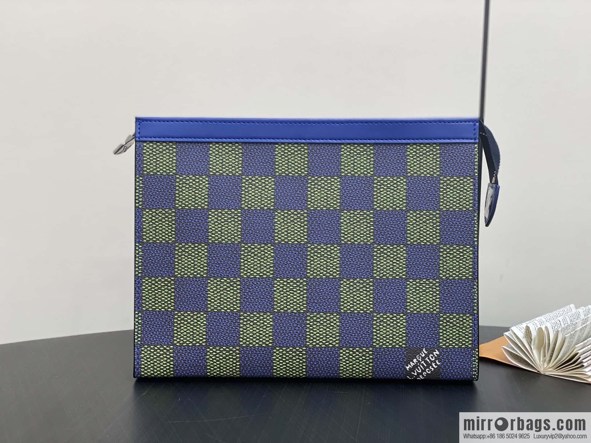 [Boutique‑grade] M00145 blue plaid, handbag clutch bag Pochette Voyage medium handbag