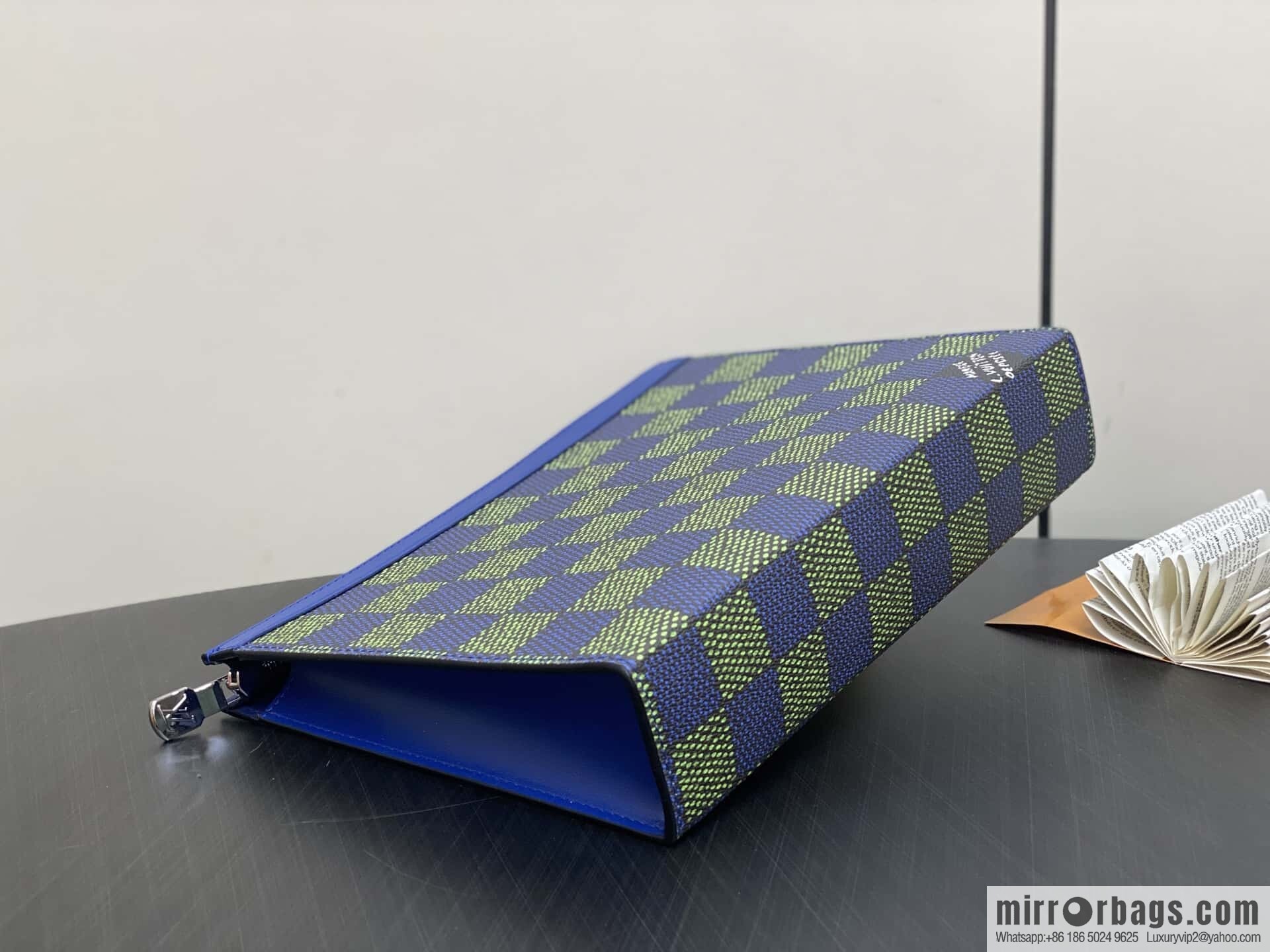 [Boutique‑grade] M00145 blue plaid, handbag clutch bag Pochette Voyage medium handbag