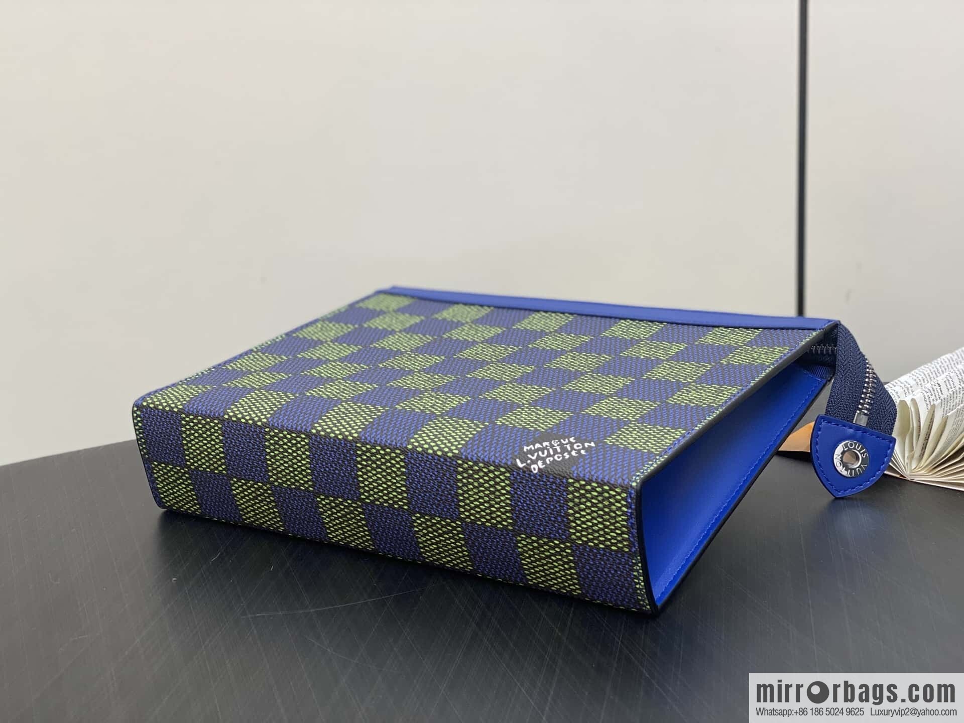 [Boutique‑grade] M00145 blue plaid, handbag clutch bag Pochette Voyage medium handbag