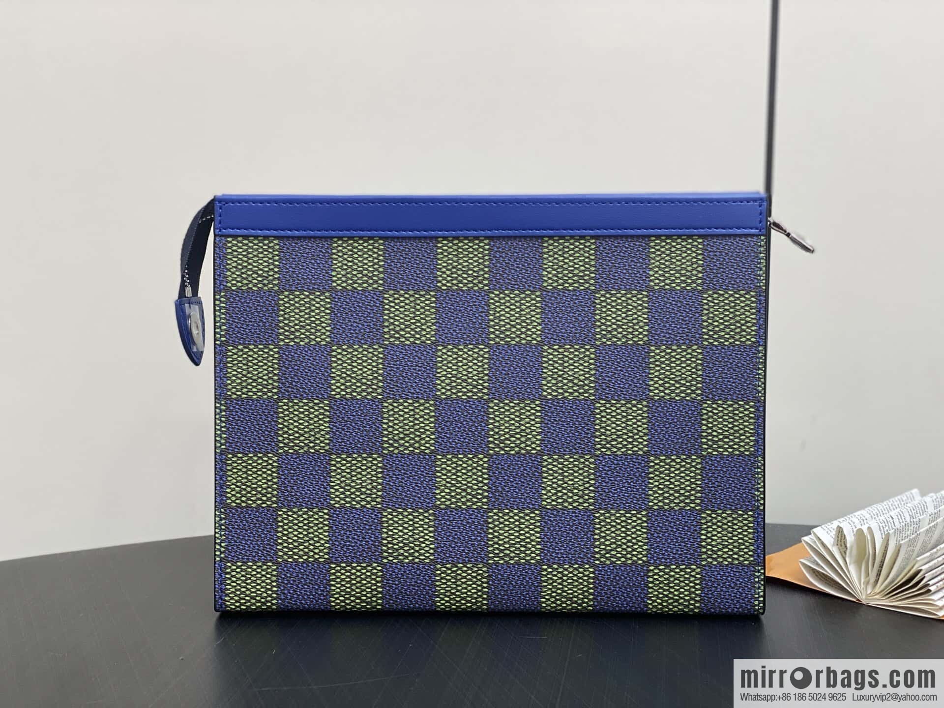 [Boutique‑grade] M00145 blue plaid, handbag clutch bag Pochette Voyage medium handbag