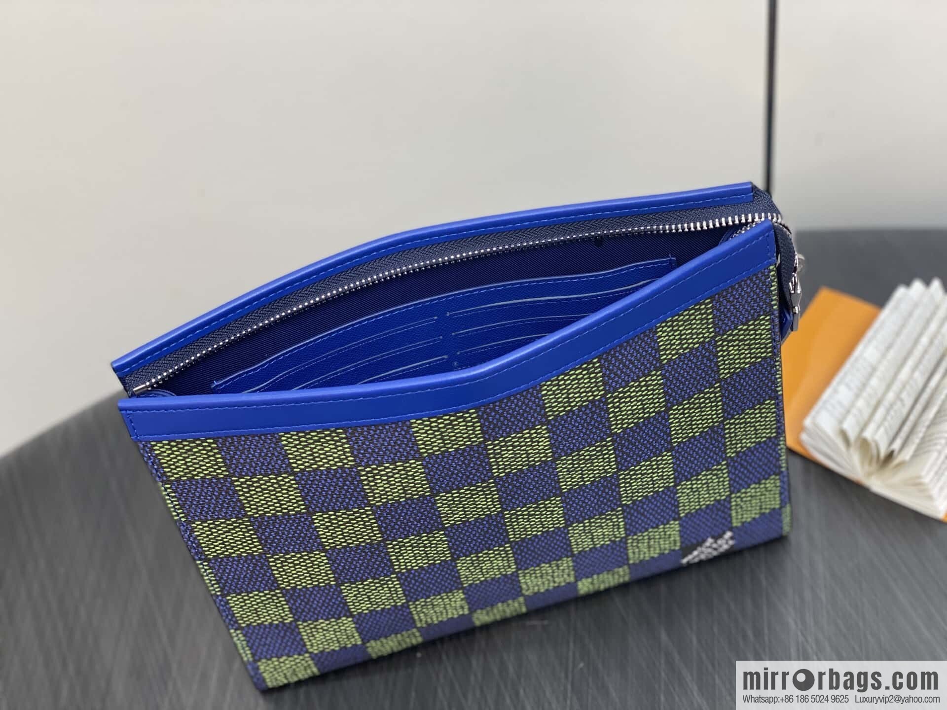 [Boutique‑grade] M00145 blue plaid, handbag clutch bag Pochette Voyage medium handbag