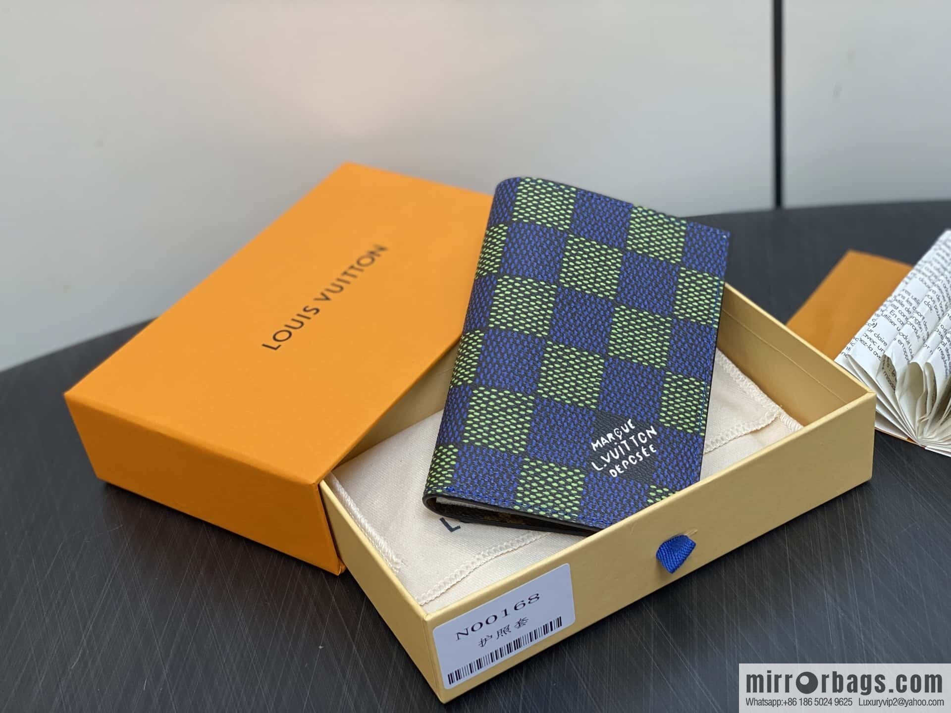 [Boutique‑grade] N00168 blue grid, passport holder, passport cover.