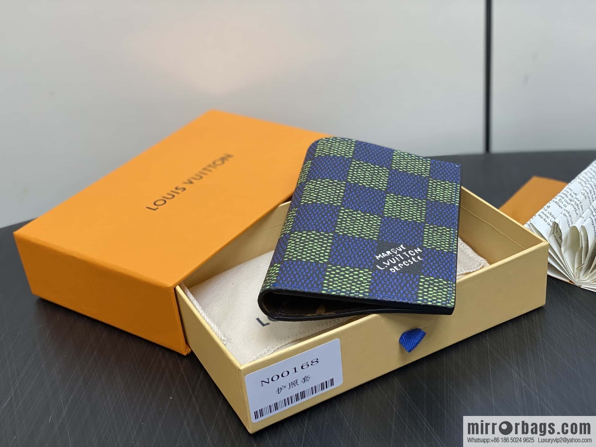 [Boutique‑grade] N00168 blue grid, passport holder, passport cover.
