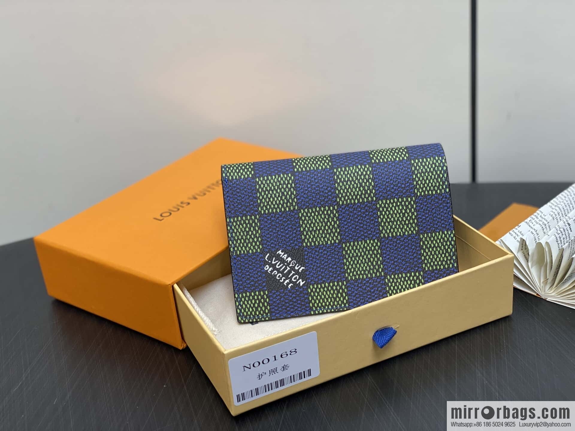 [Boutique‑grade] N00168 blue grid, passport holder, passport cover.
