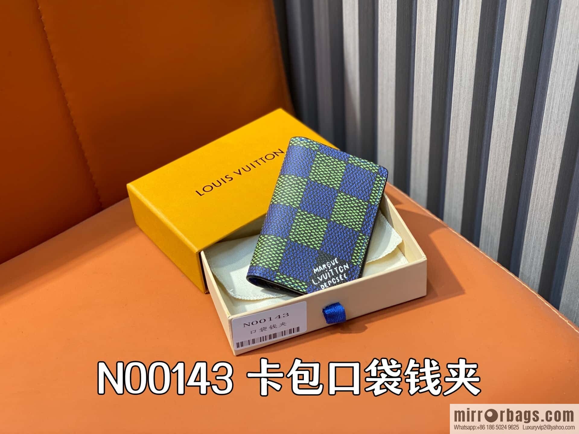 [Boutique‑grade] N00143 blue grid, card bag pocket wallet