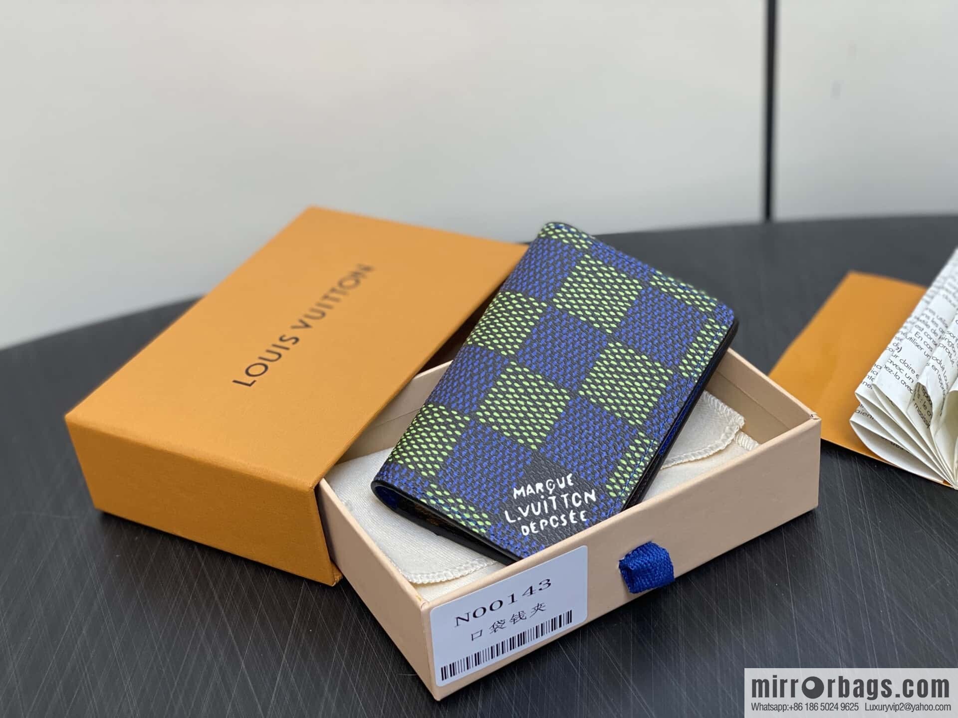 [Boutique‑grade] N00143 blue grid, card bag pocket wallet