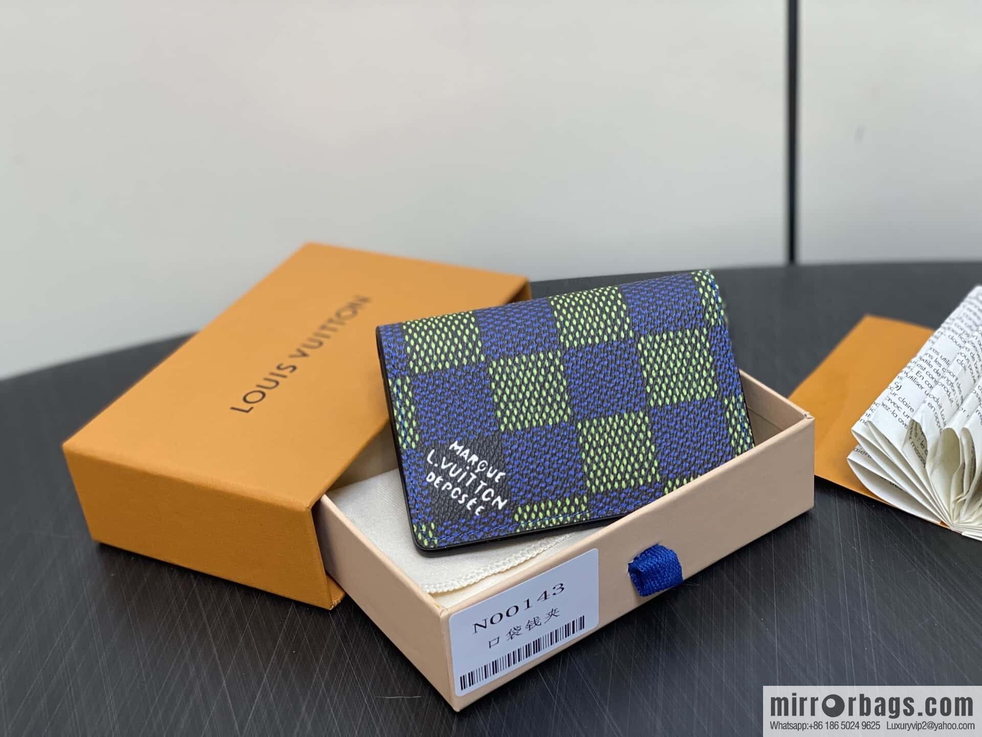 [Boutique‑grade] N00143 blue grid, card bag pocket wallet