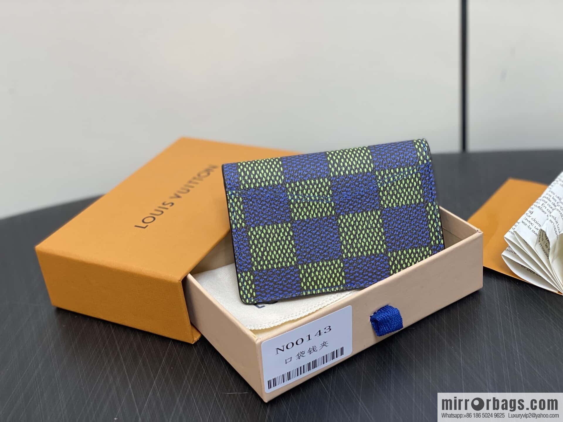 [Boutique‑grade] N00143 blue grid, card bag pocket wallet