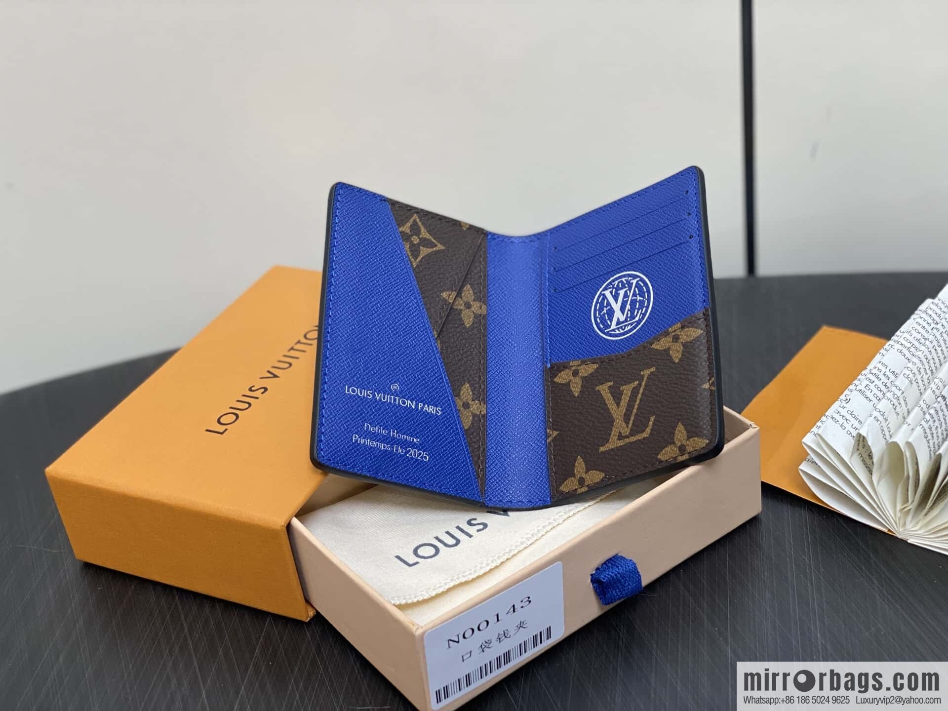 [Boutique‑grade] N00143 blue grid, card bag pocket wallet