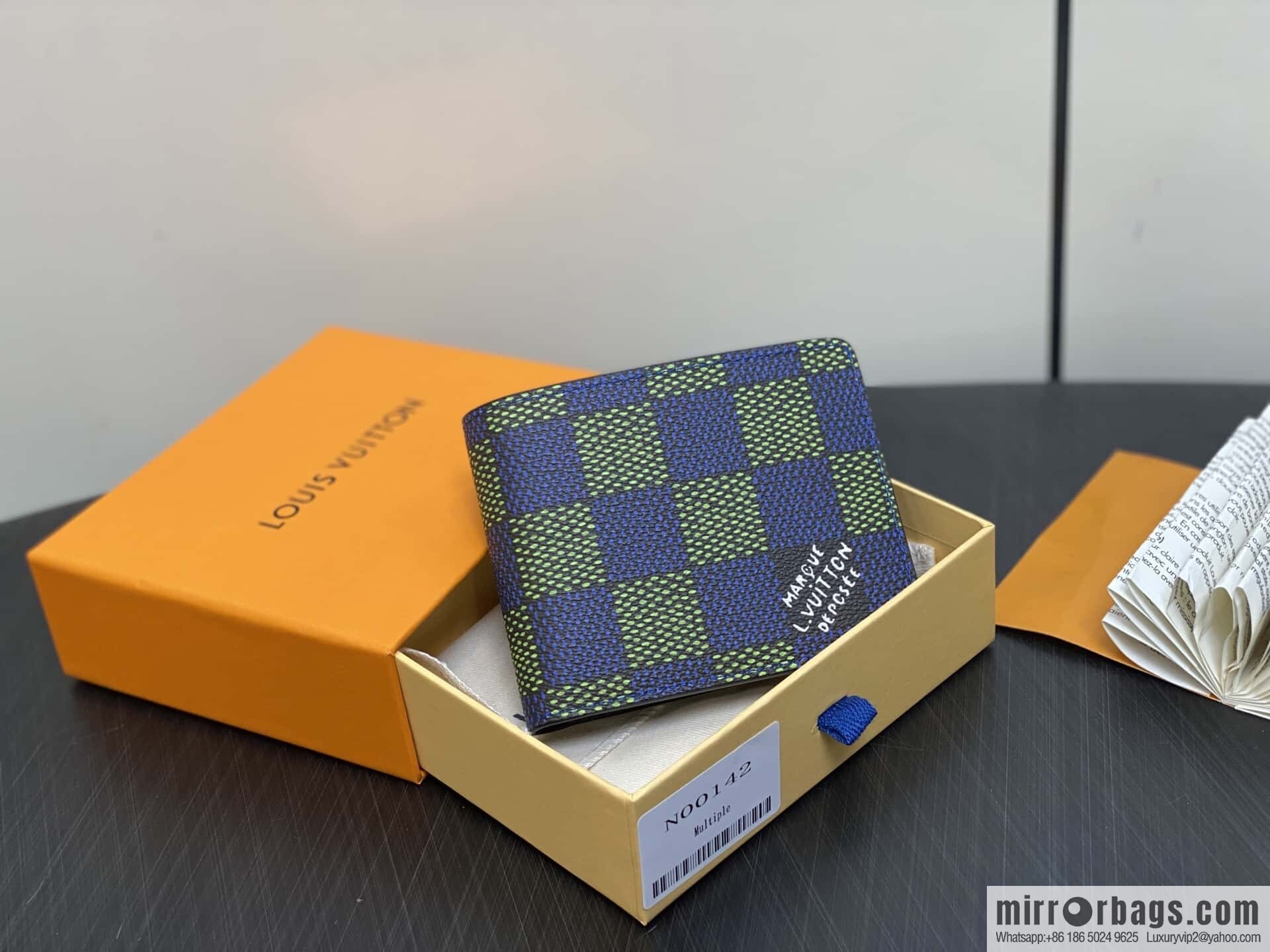 [Boutique‑grade] N00142 blue plaid, short suit clip wallet MULTIPLE wallet