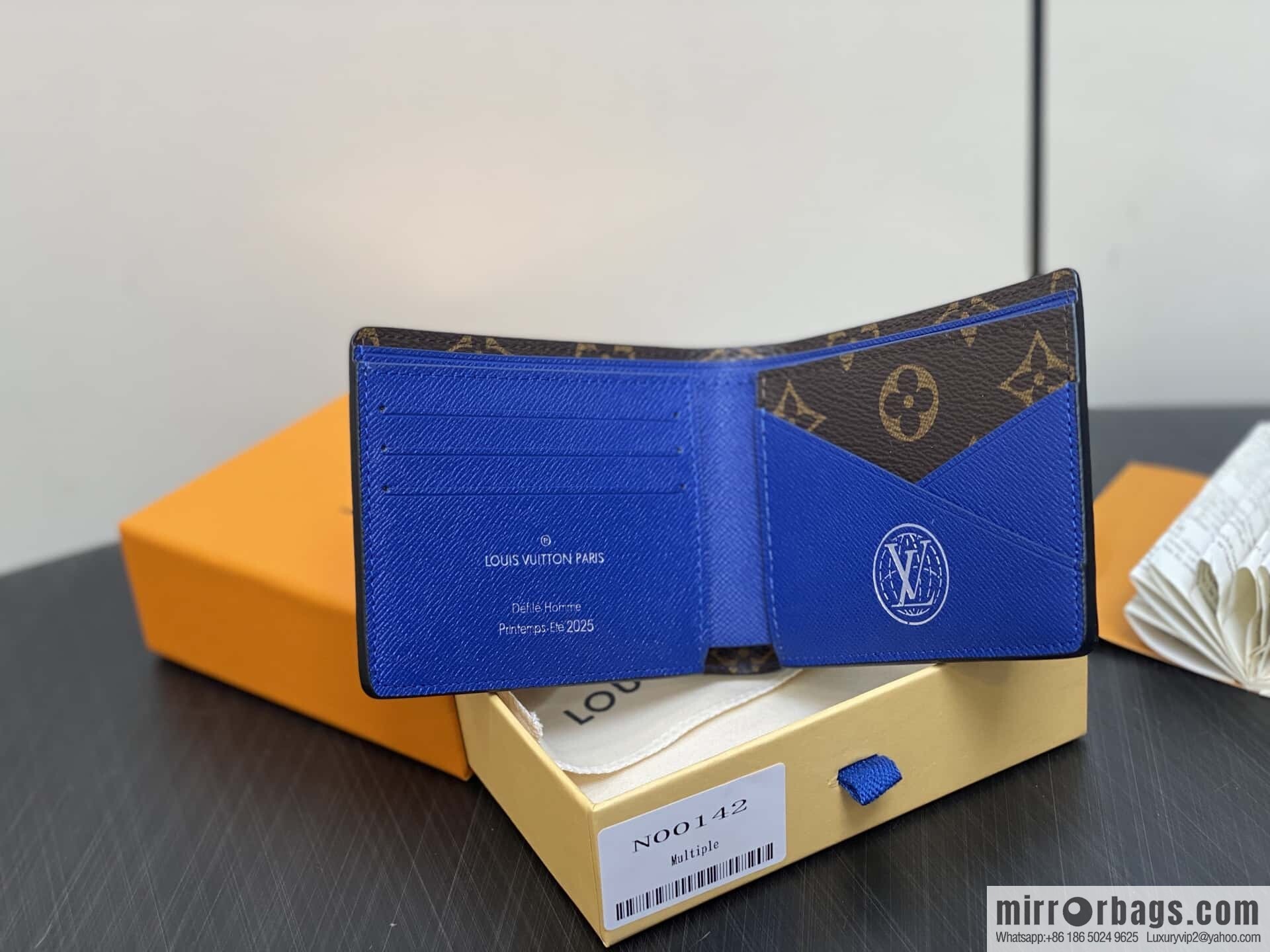 [Boutique‑grade] N00142 blue plaid, short suit clip wallet MULTIPLE wallet