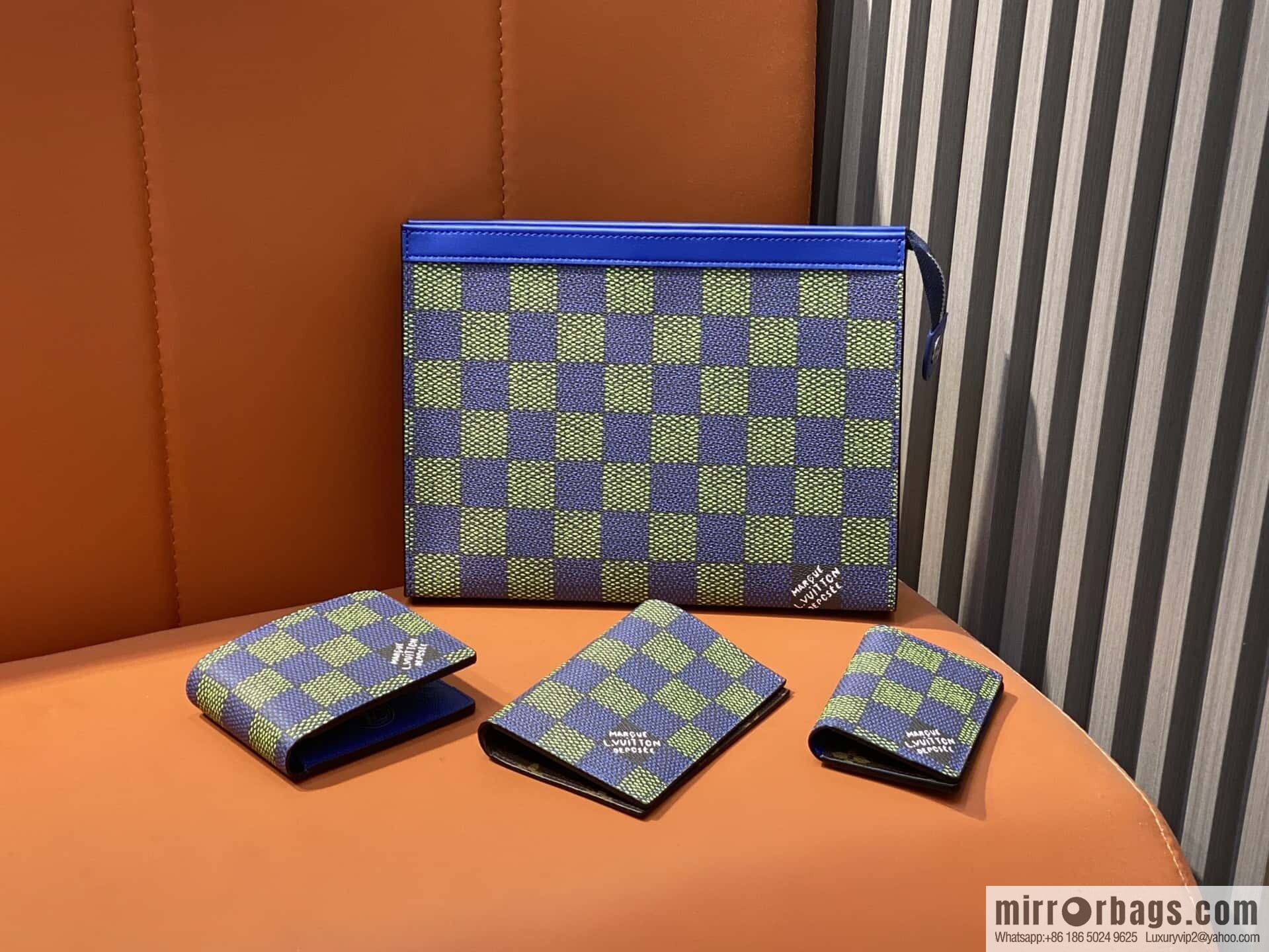 [Boutique‑grade] N00142 blue plaid, short suit clip wallet MULTIPLE wallet