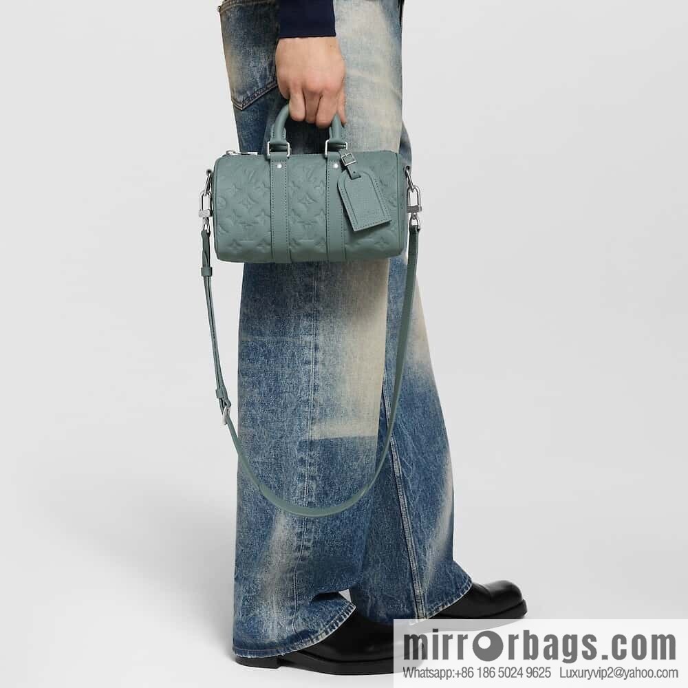 [Boutique‑grade] M13866 gray-green, full leather speedy pillow bag Keepall XS handbag