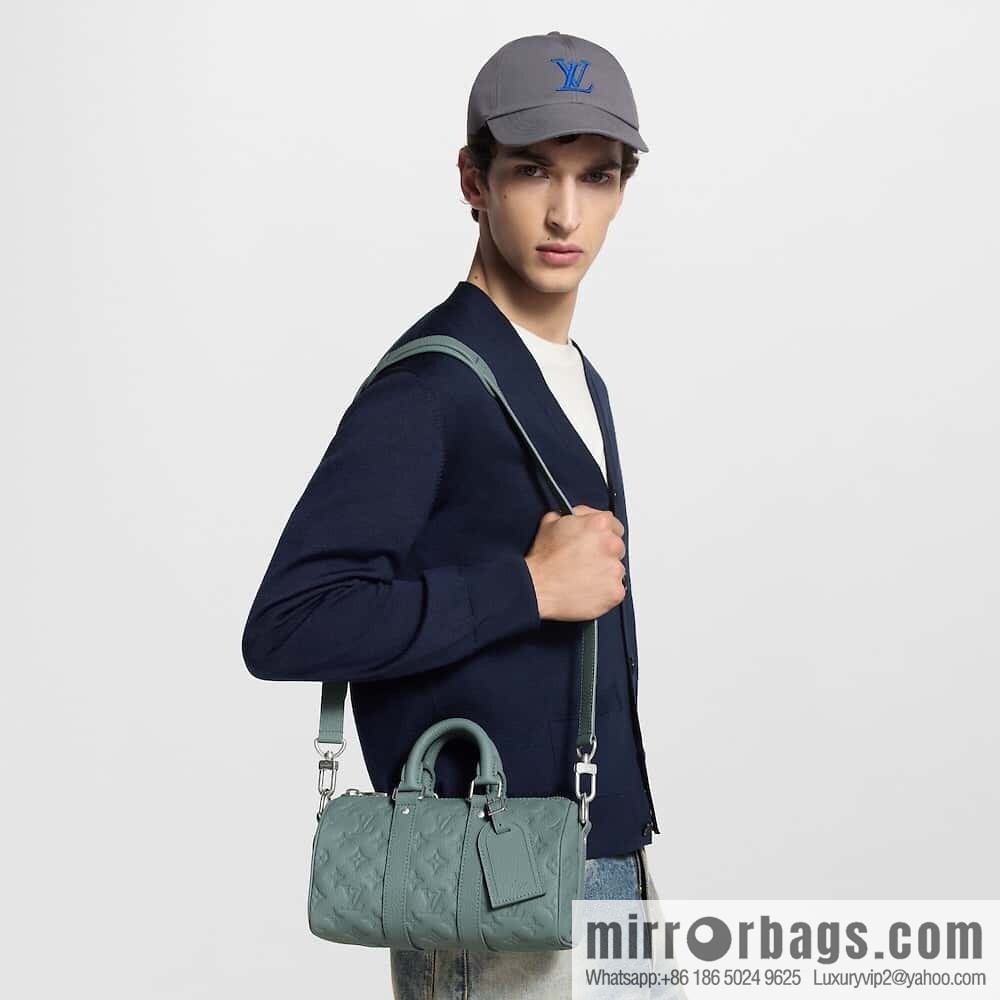 [Boutique‑grade] M13866 gray-green, full leather speedy pillow bag Keepall XS handbag