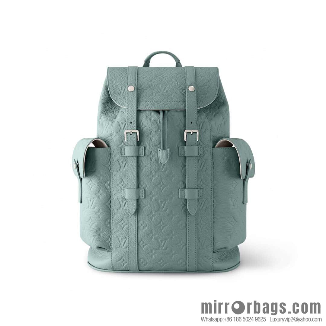 [Premium‑quality] M13863 gray-green, full leather embossed backpack Christopher MM backpack