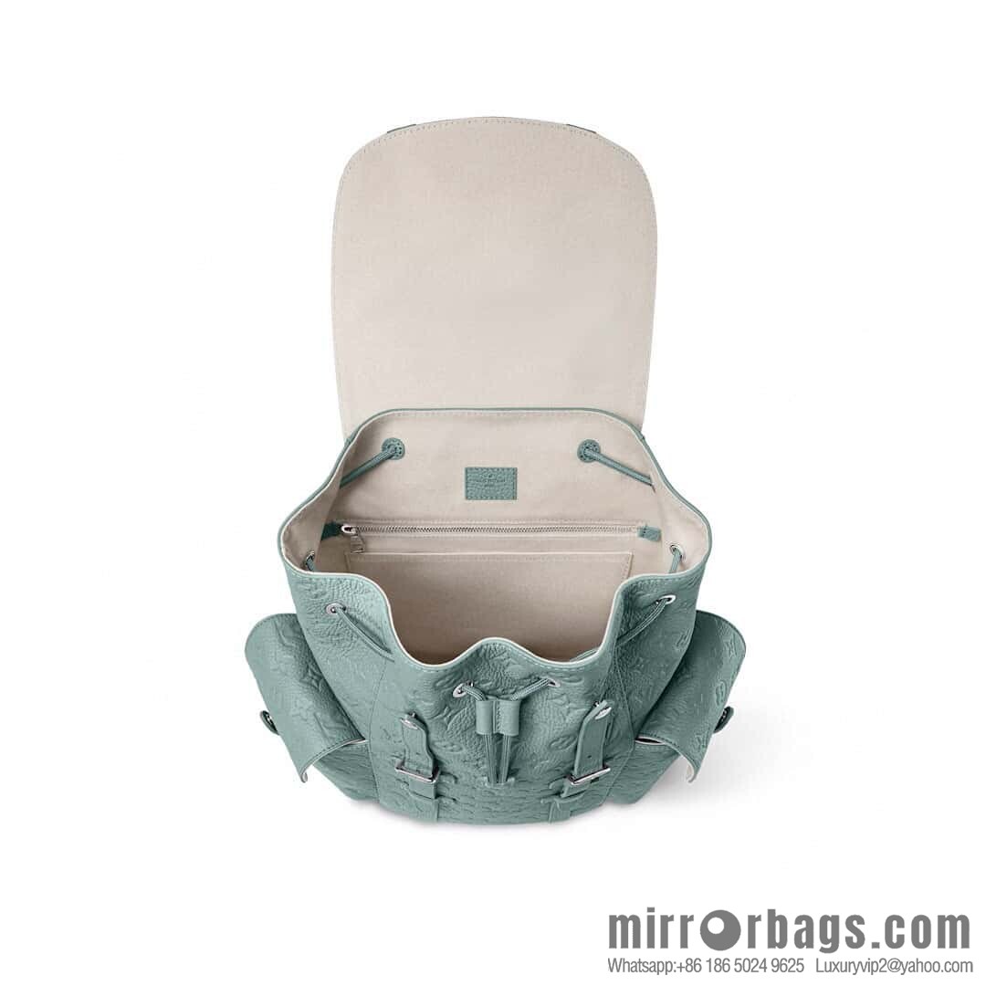 [Premium‑quality] M13863 gray-green, full leather embossed backpack Christopher MM backpack