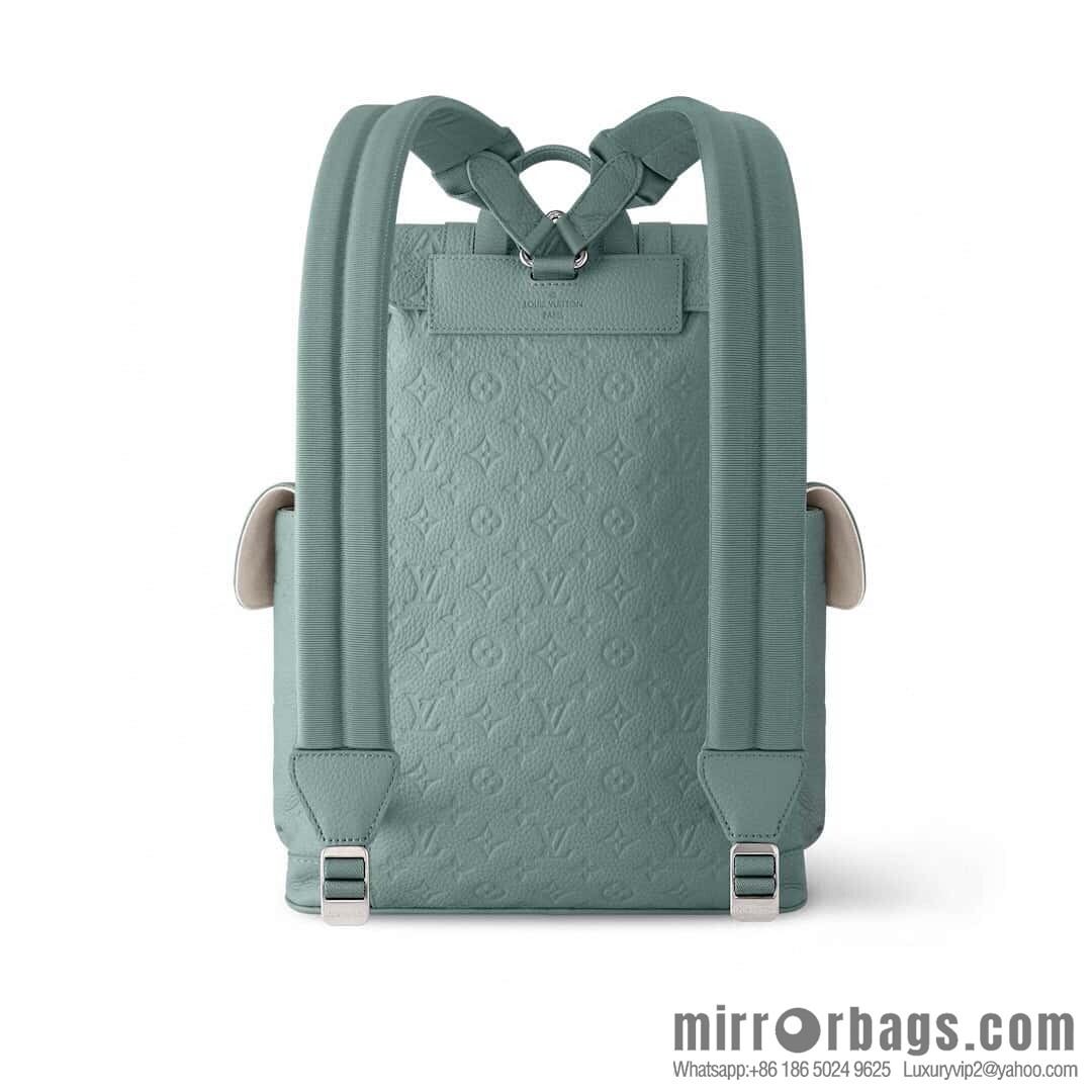 [Premium‑quality] M13863 gray-green, full leather embossed backpack Christopher MM backpack