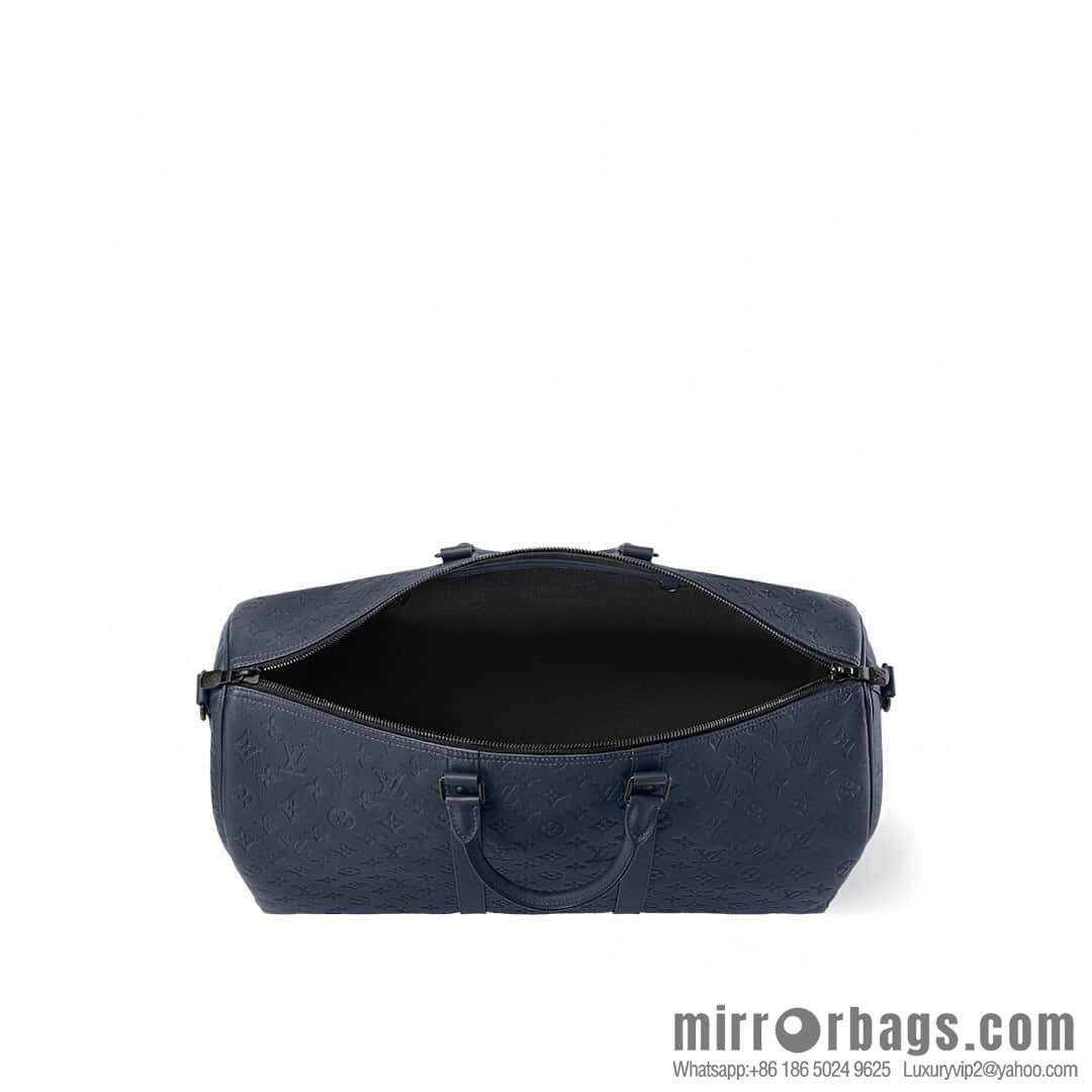 [Premium‑quality] M14840 dark blue, full leather embossed travel bag KEEPALL BANDOULIZRE 50 travel bag